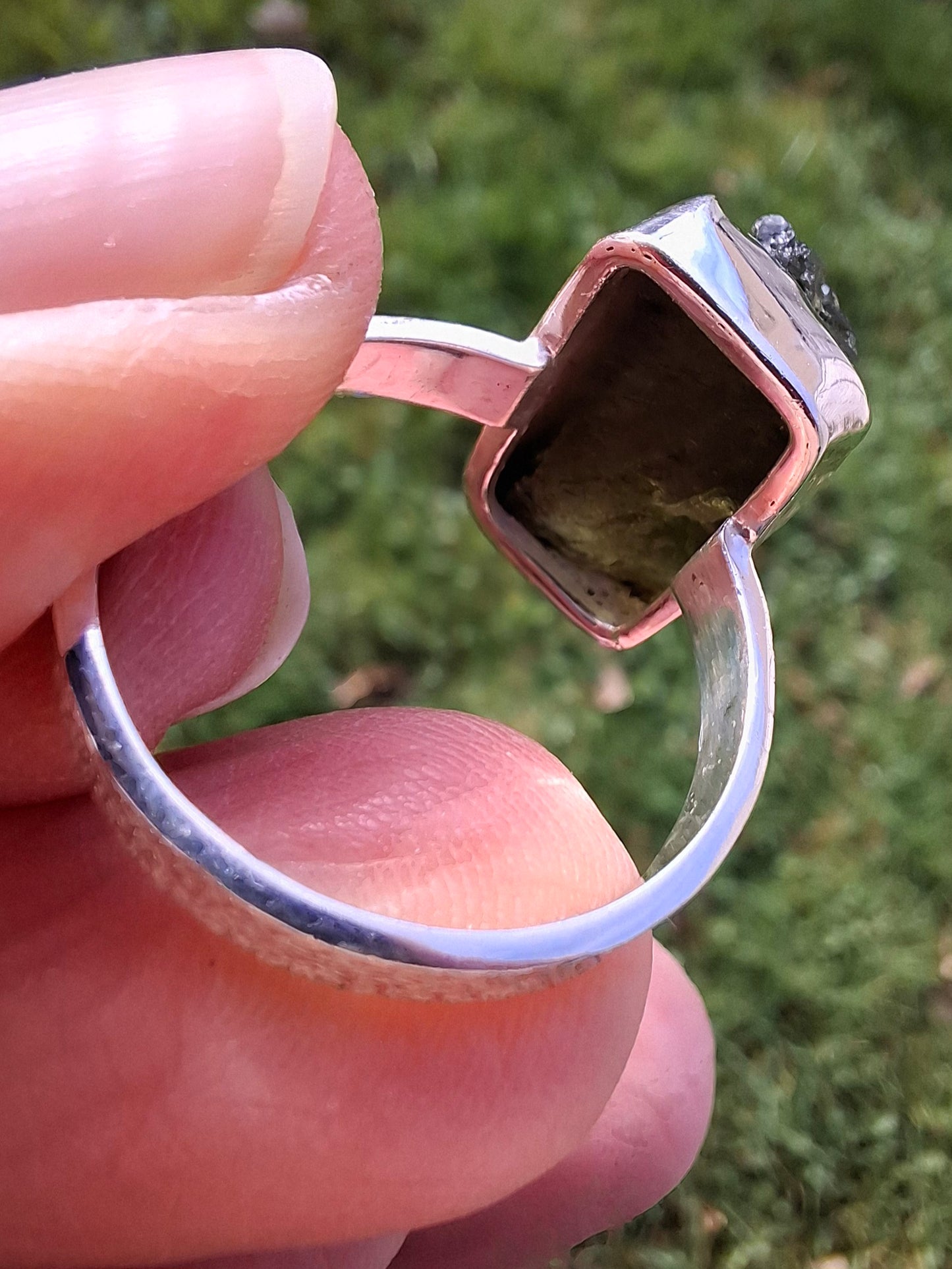 Moldavite Ring, size U, 925 Silver, Tektite (Ref: R324)