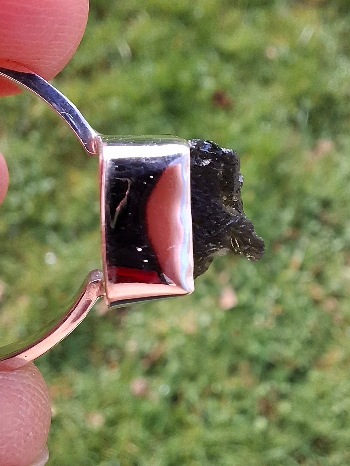 Moldavite Ring, size U, 925 Silver, Tektite (Ref: R324)