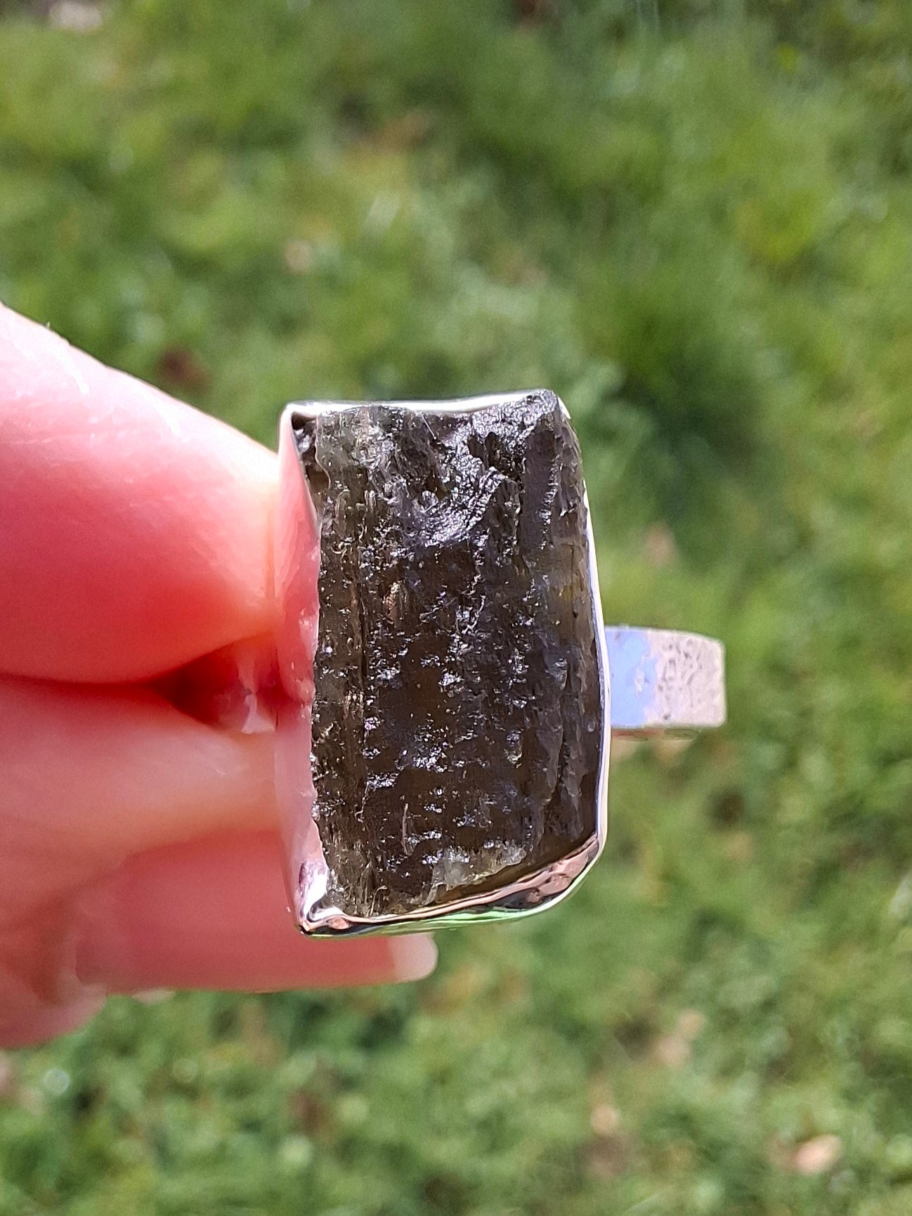 Moldavite Ring, size U, 925 Silver, Tektite (Ref: R324)