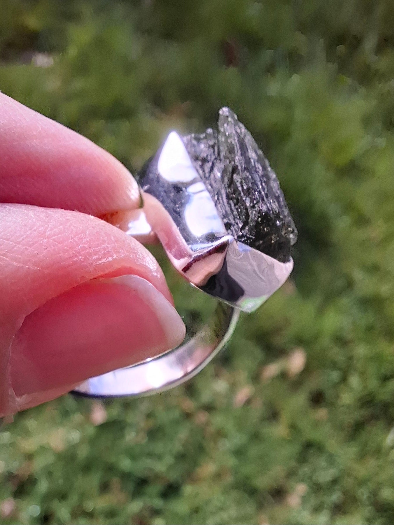 Moldavite Ring, size U, 925 Silver, Tektite (Ref: R324)