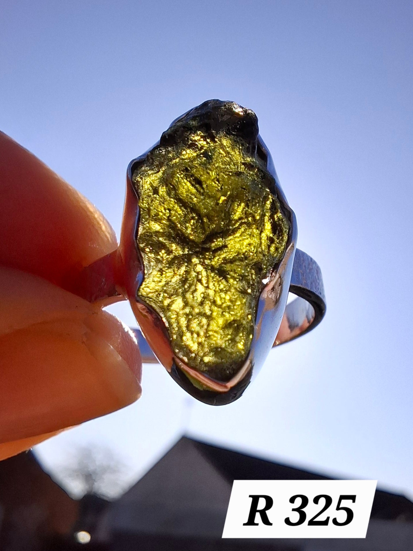 Moldavite Ring, size U, 925 Silver, Tektite (Ref: R325)