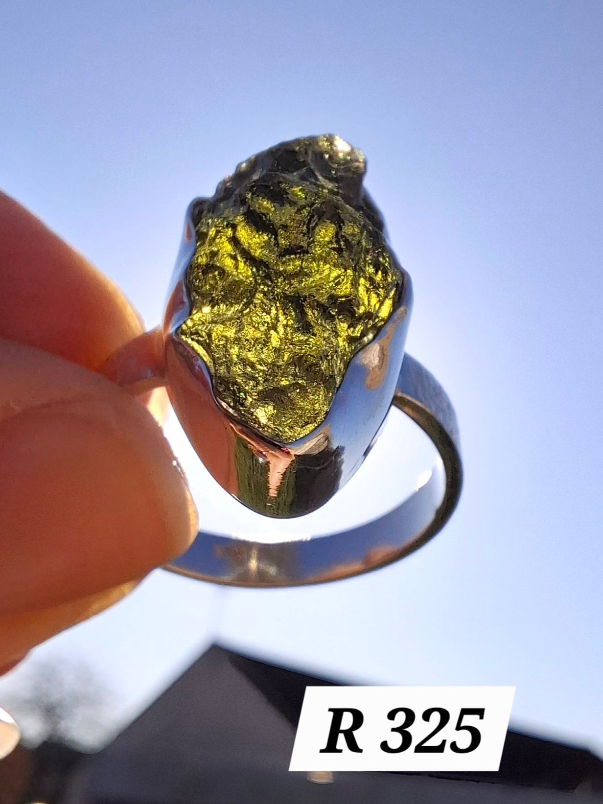 Moldavite Ring, size U, 925 Silver, Tektite (Ref: R325)