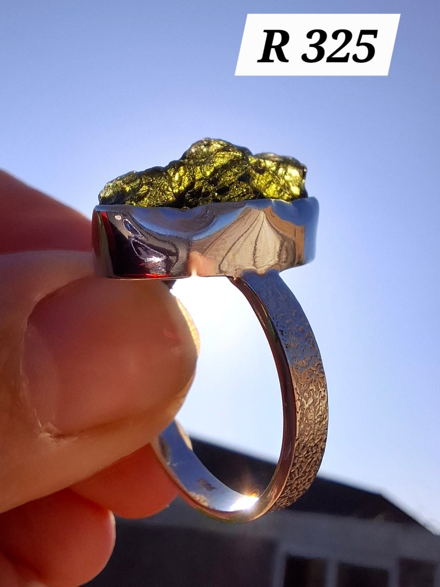 Moldavite Ring, size U, 925 Silver, Tektite (Ref: R325)