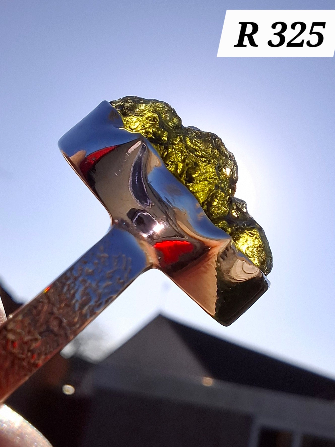 Moldavite Ring, size U, 925 Silver, Tektite (Ref: R325)