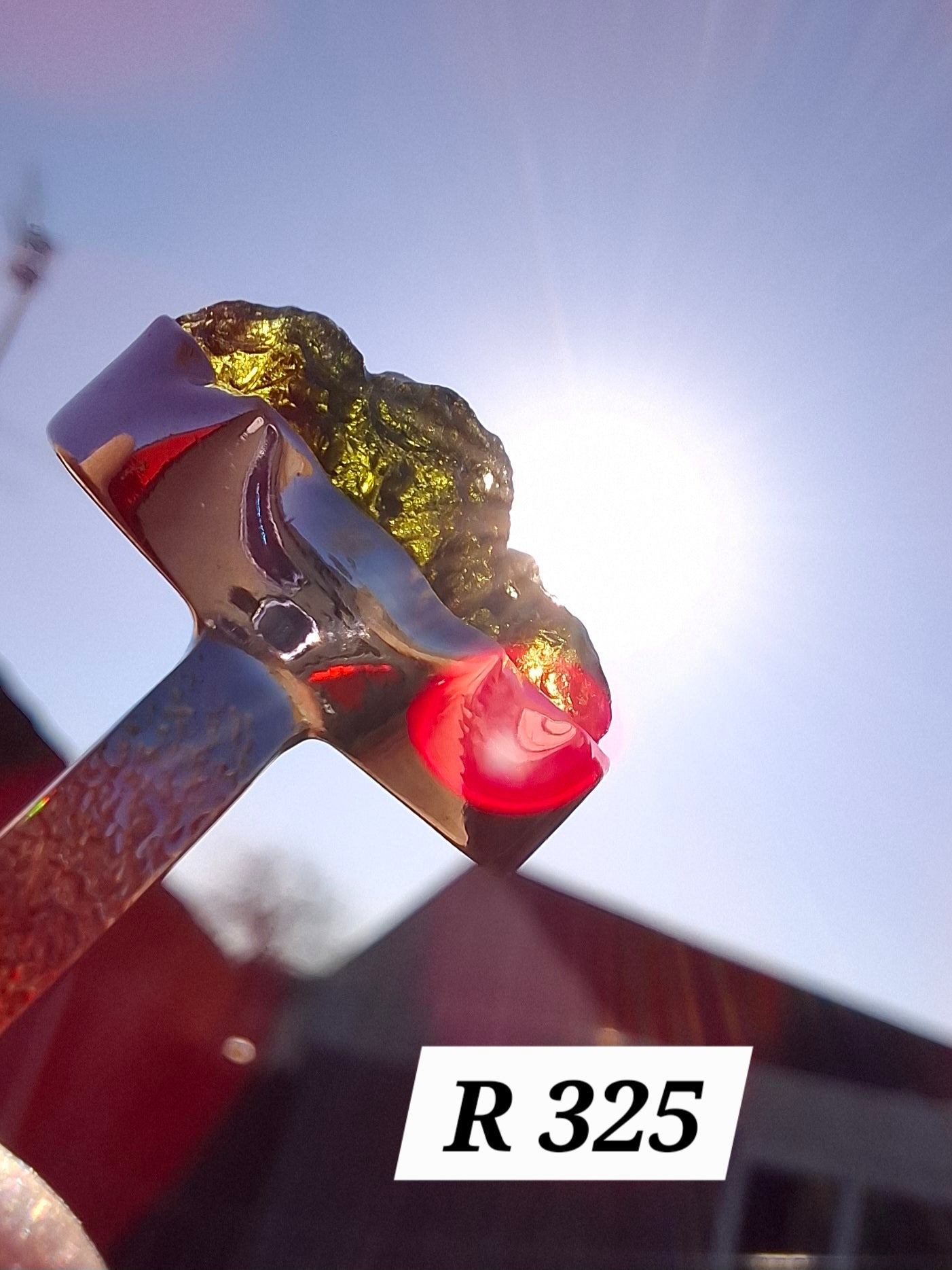 Moldavite Ring, size U, 925 Silver, Tektite (Ref: R325)