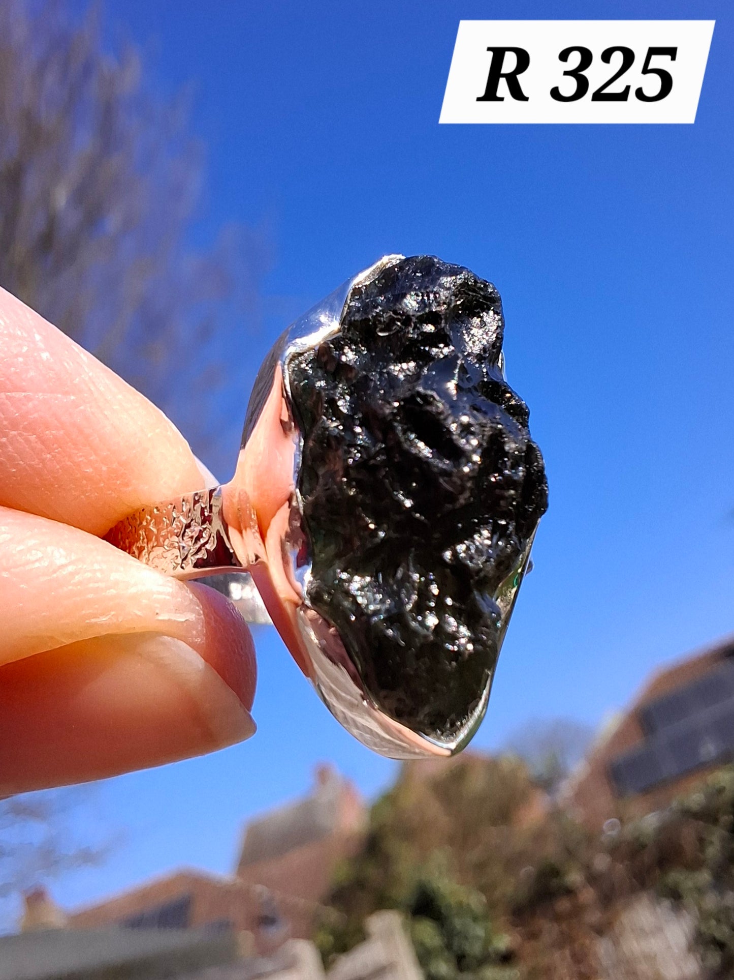 Moldavite Ring, size U, 925 Silver, Tektite (Ref: R325)