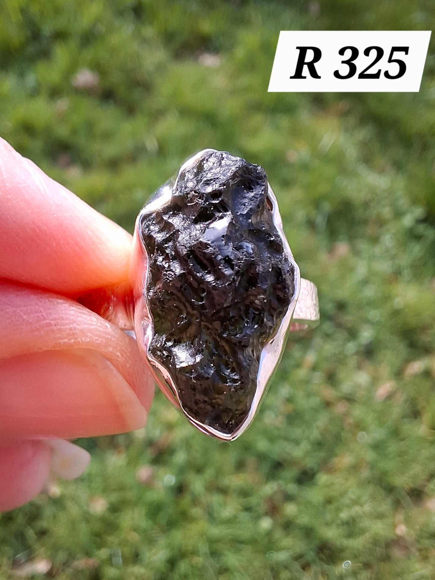 Moldavite Ring, size U, 925 Silver, Tektite (Ref: R325)