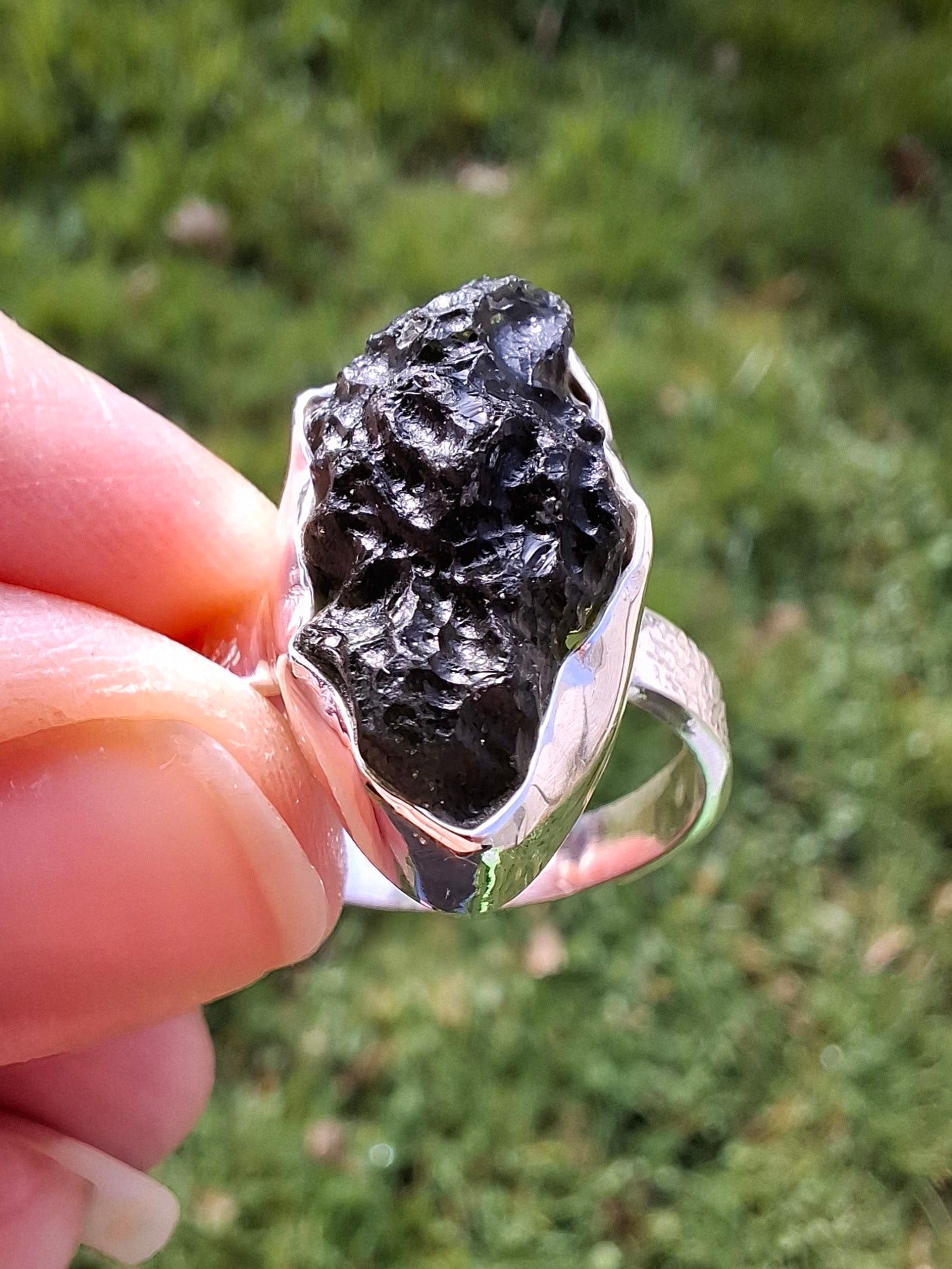 Moldavite Ring, size U, 925 Silver, Tektite (Ref: R325)