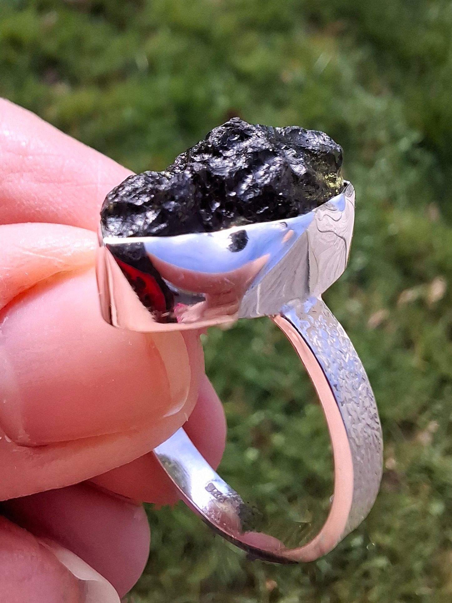 Moldavite Ring, size U, 925 Silver, Tektite (Ref: R325)