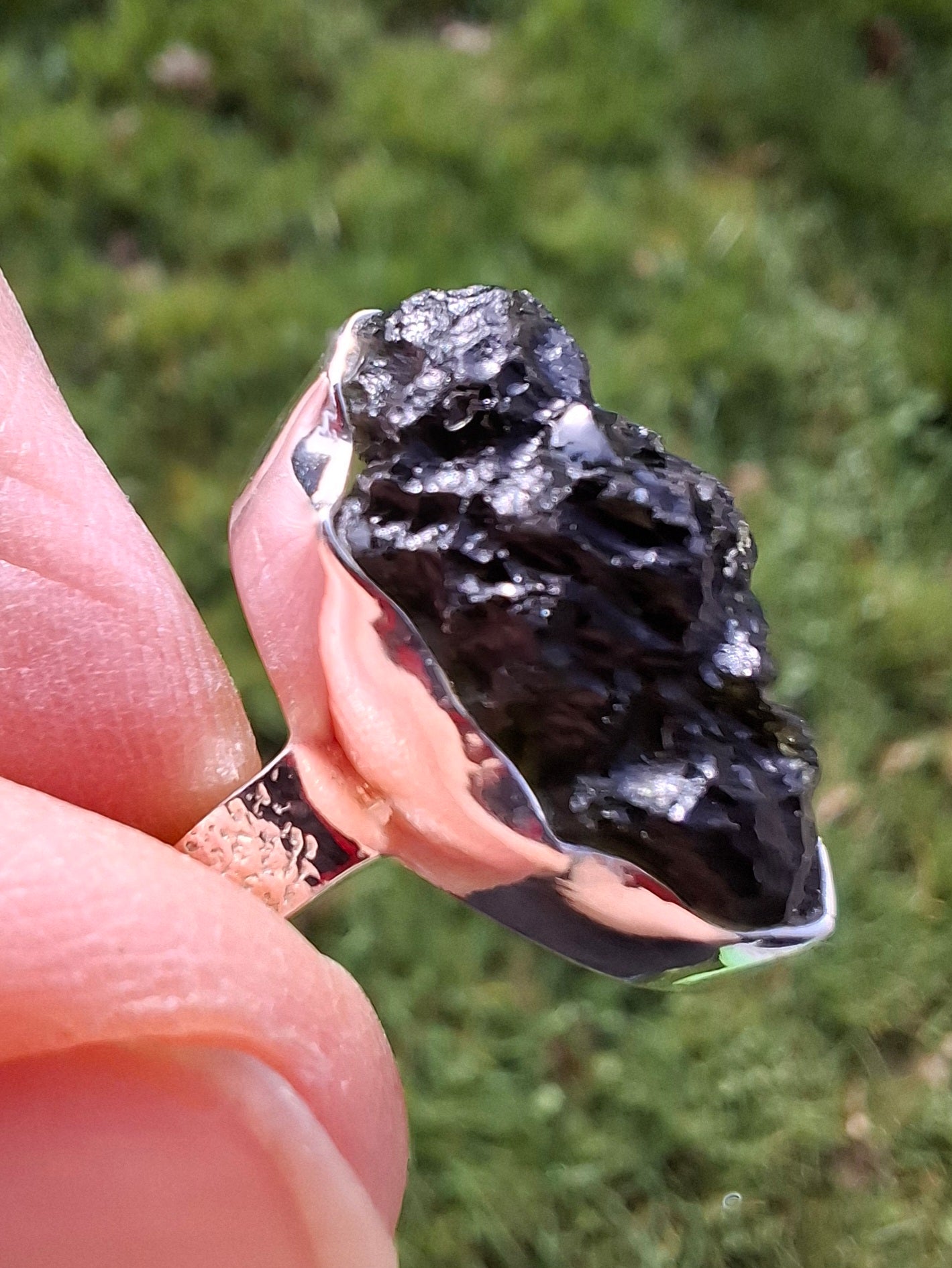Moldavite Ring, size U, 925 Silver, Tektite (Ref: R325)