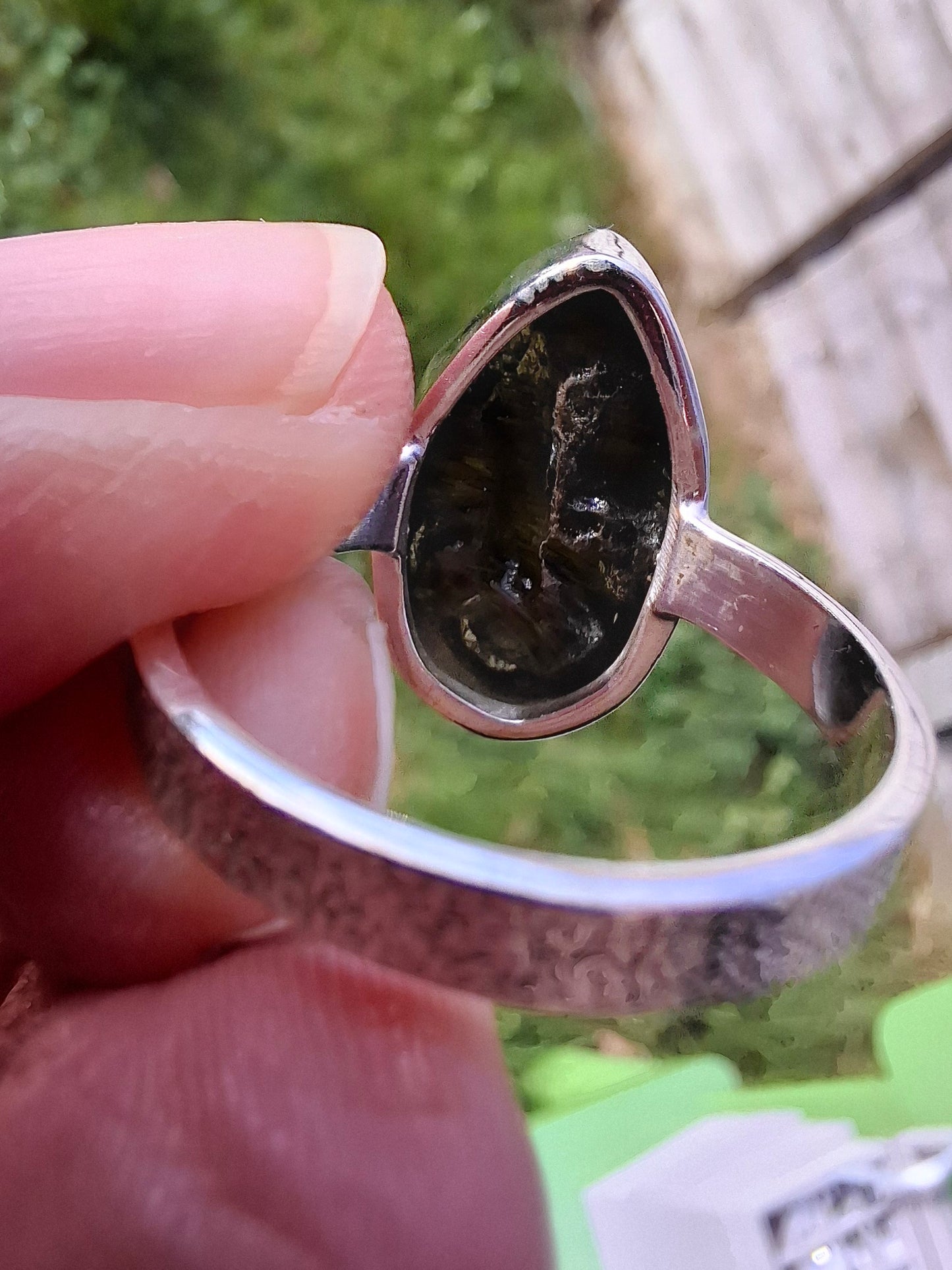 Moldavite Ring, size U, 925 Silver, Tektite (Ref: R325)