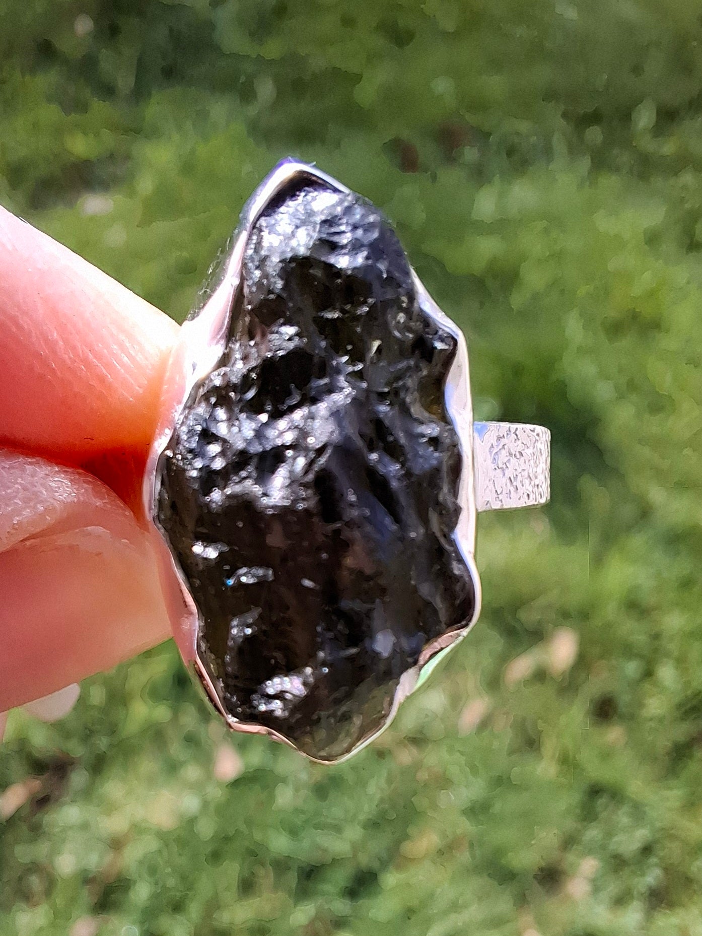 Moldavite Ring, size U, 925 Silver, Tektite (Ref: R325)