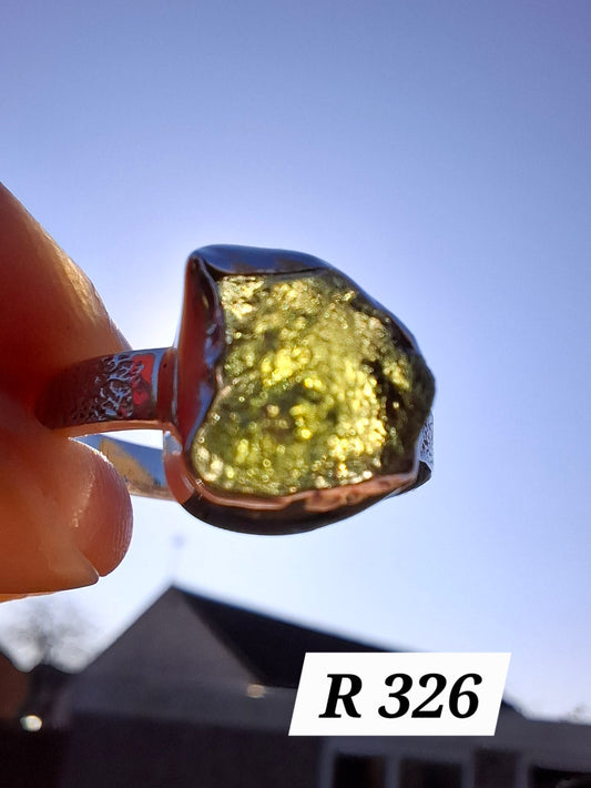 Moldavite Ring, size V, 925 Silver, Tektite (Ref: R326)