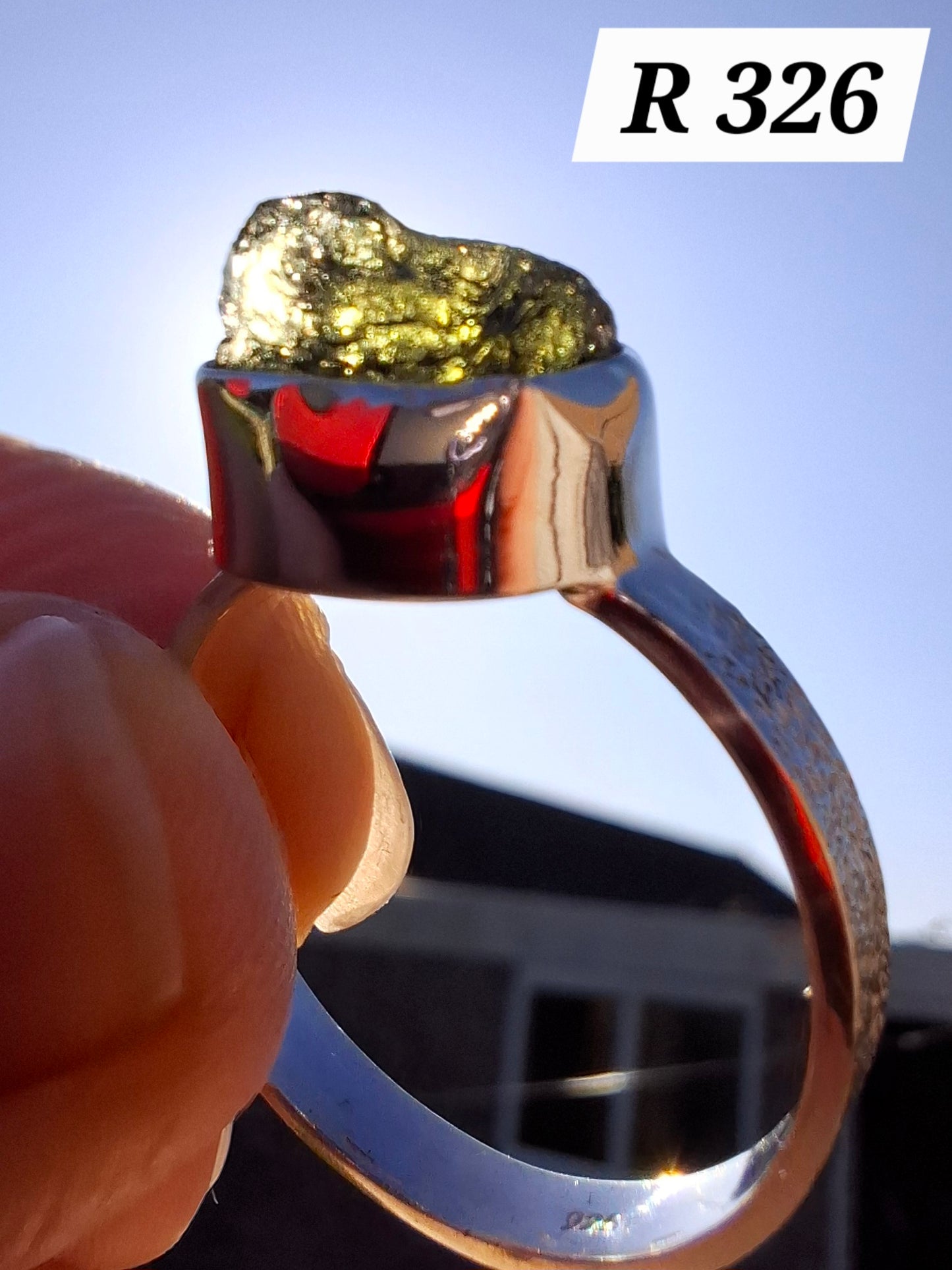 Moldavite Ring, size V, 925 Silver, Tektite (Ref: R326)