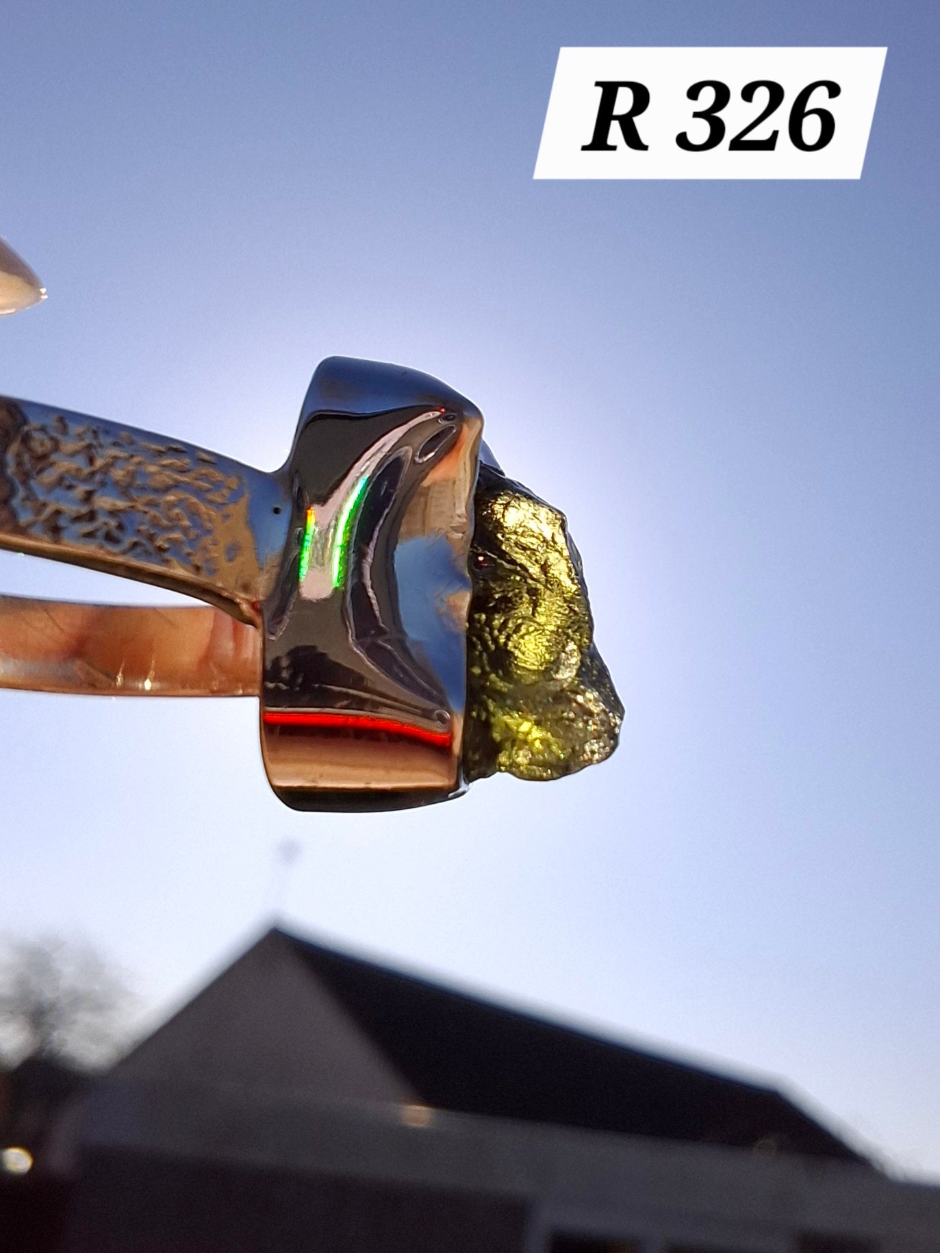 Moldavite Ring, size V, 925 Silver, Tektite (Ref: R326)