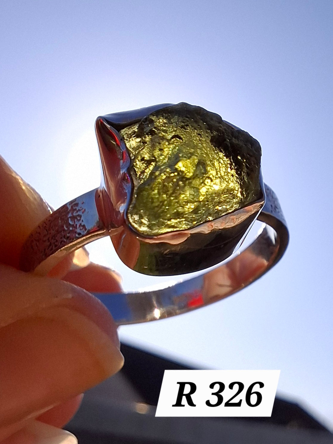 Moldavite Ring, size V, 925 Silver, Tektite (Ref: R326)