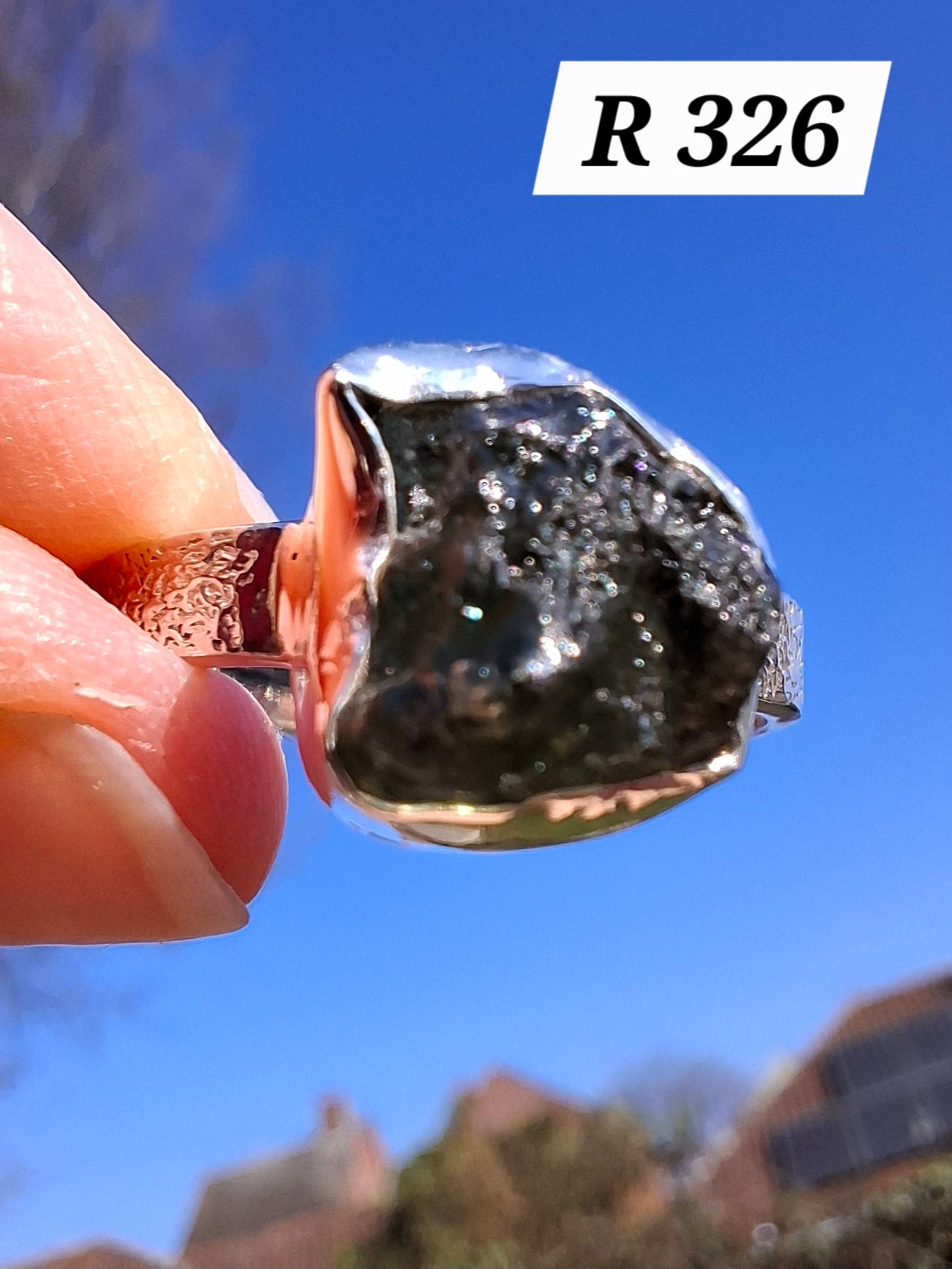 Moldavite Ring, size V, 925 Silver, Tektite (Ref: R326)