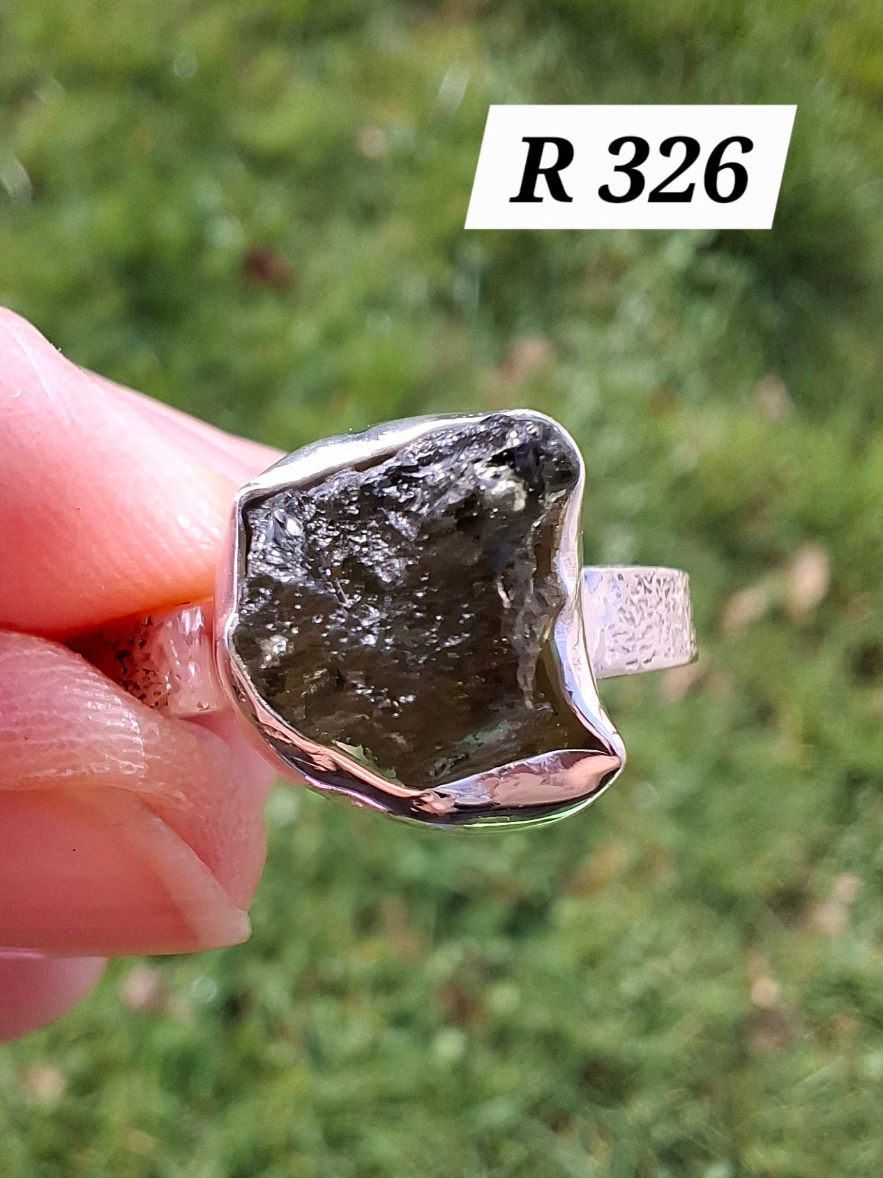 Moldavite Ring, size V, 925 Silver, Tektite (Ref: R326)