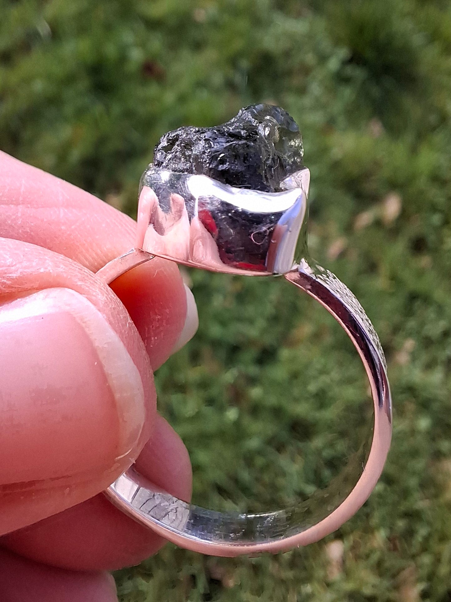 Moldavite Ring, size V, 925 Silver, Tektite (Ref: R326)