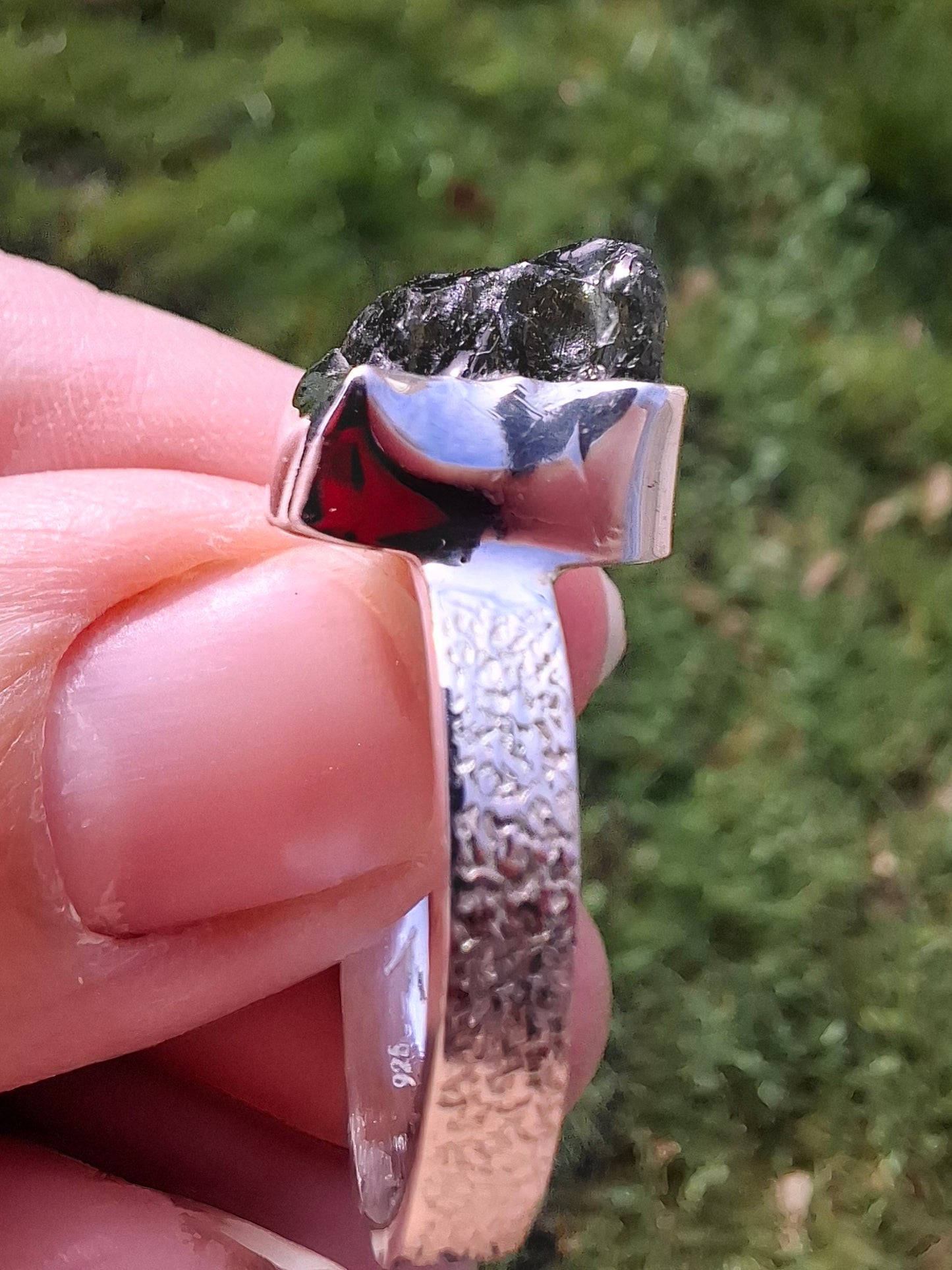 Moldavite Ring, size V, 925 Silver, Tektite (Ref: R326)
