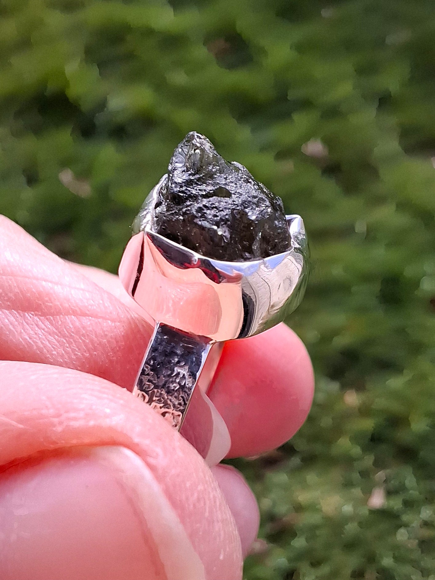 Moldavite Ring, size V, 925 Silver, Tektite (Ref: R326)