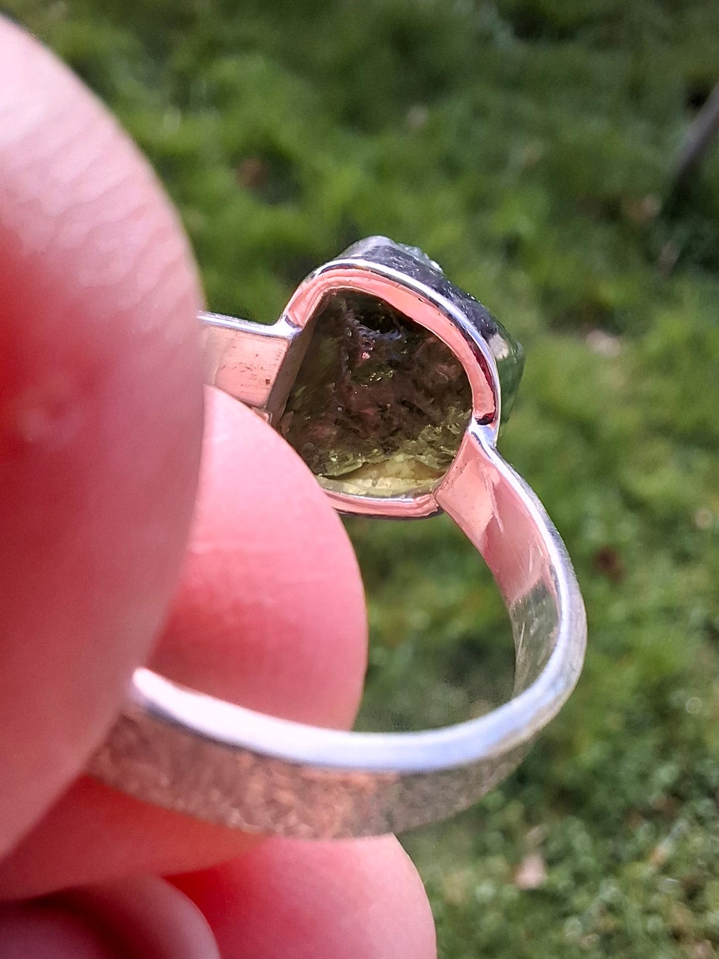 Moldavite Ring, size V, 925 Silver, Tektite (Ref: R326)