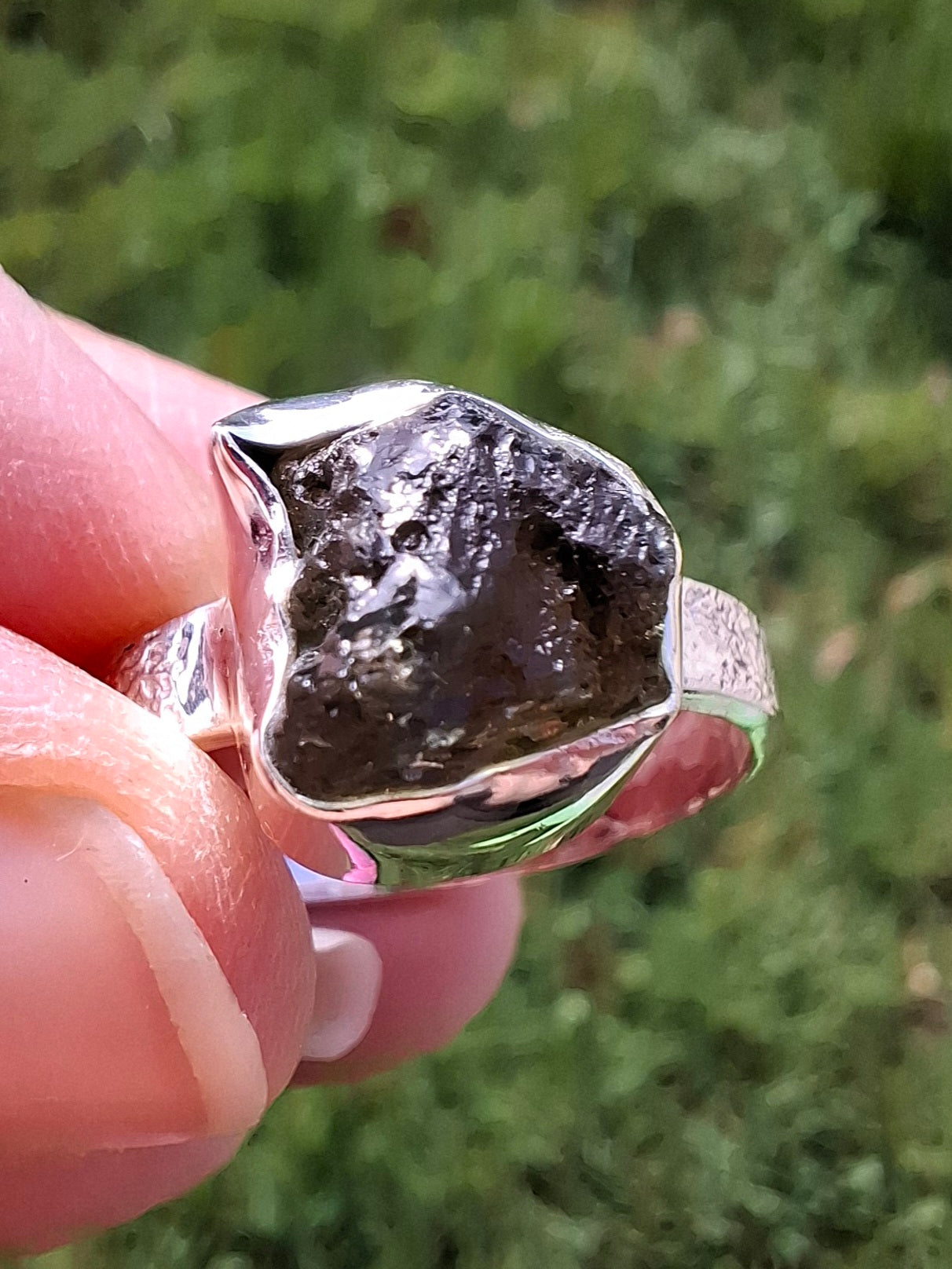 Moldavite Ring, size V, 925 Silver, Tektite (Ref: R326)