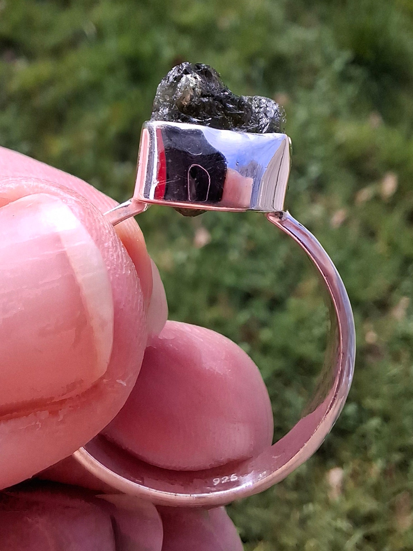 Moldavite Ring, size V, 925 Silver, Tektite (Ref: R326)