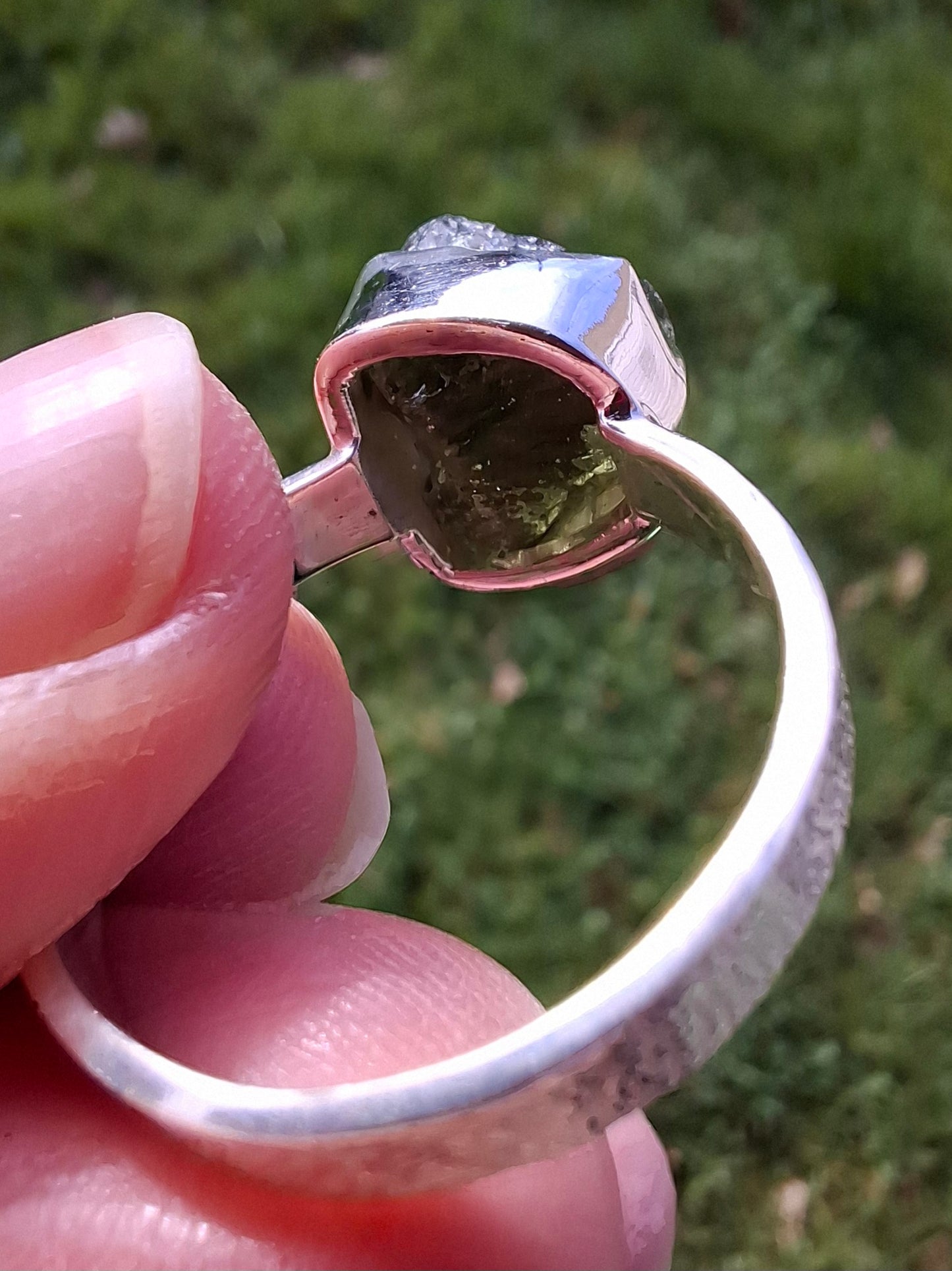 Moldavite Ring, size V, 925 Silver, Tektite (Ref: R326)
