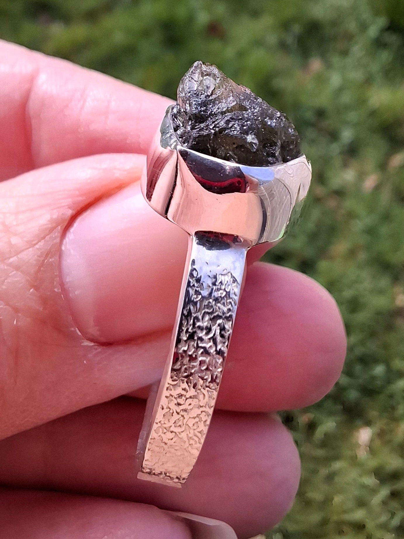 Moldavite Ring, size V, 925 Silver, Tektite (Ref: R326)