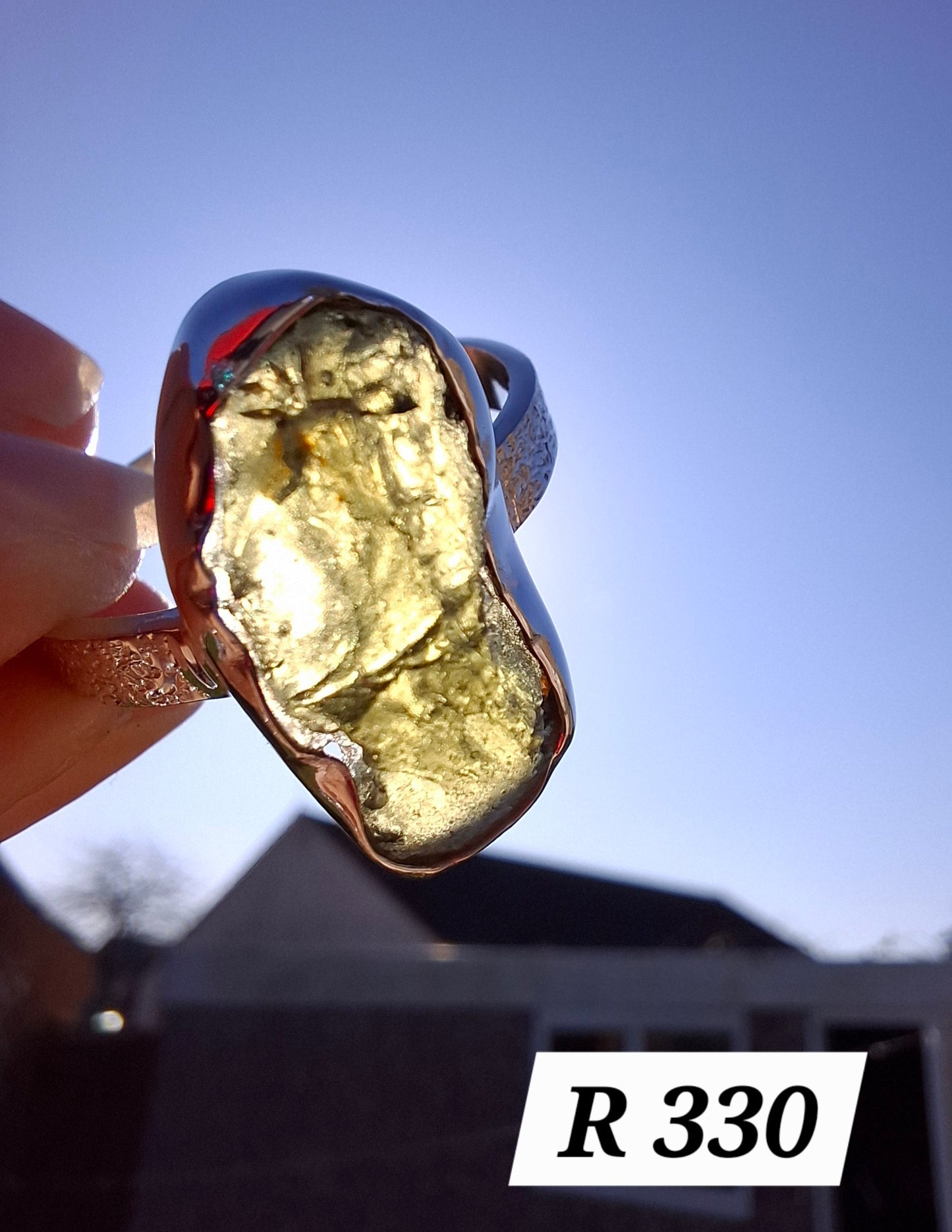 Moldavite Ring, size Y, 925 Silver, Tektite (Ref: R330)