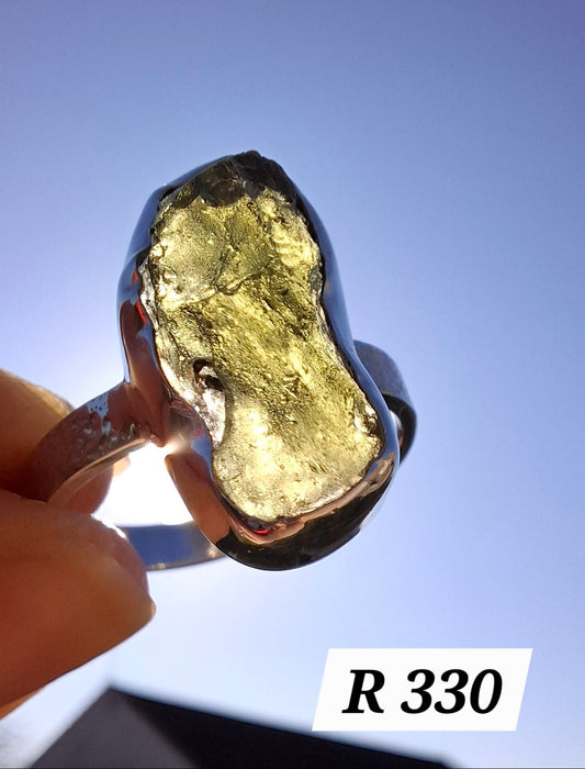 Moldavite Ring, size Y, 925 Silver, Tektite (Ref: R330)