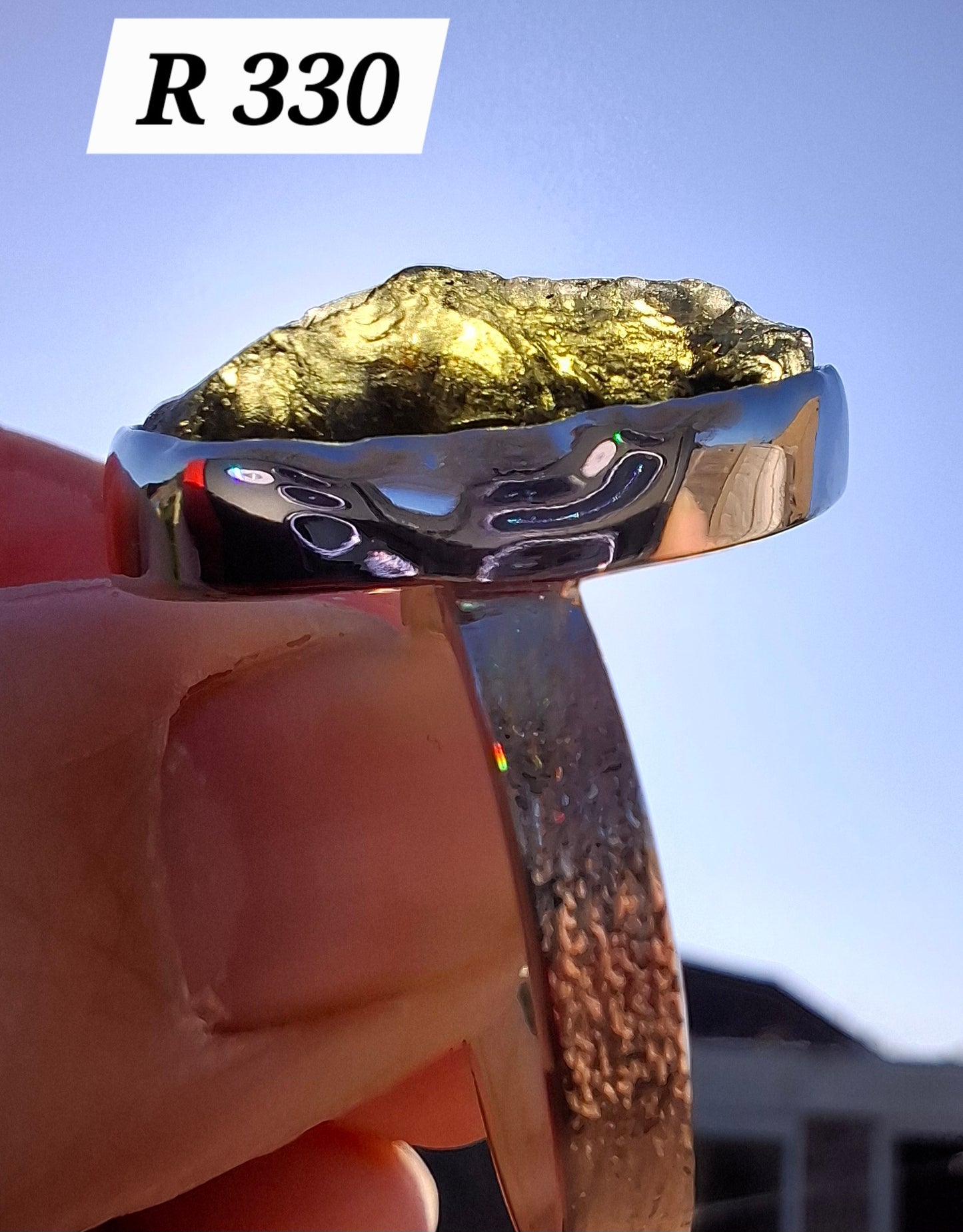 Moldavite Ring, size Y, 925 Silver, Tektite (Ref: R330)