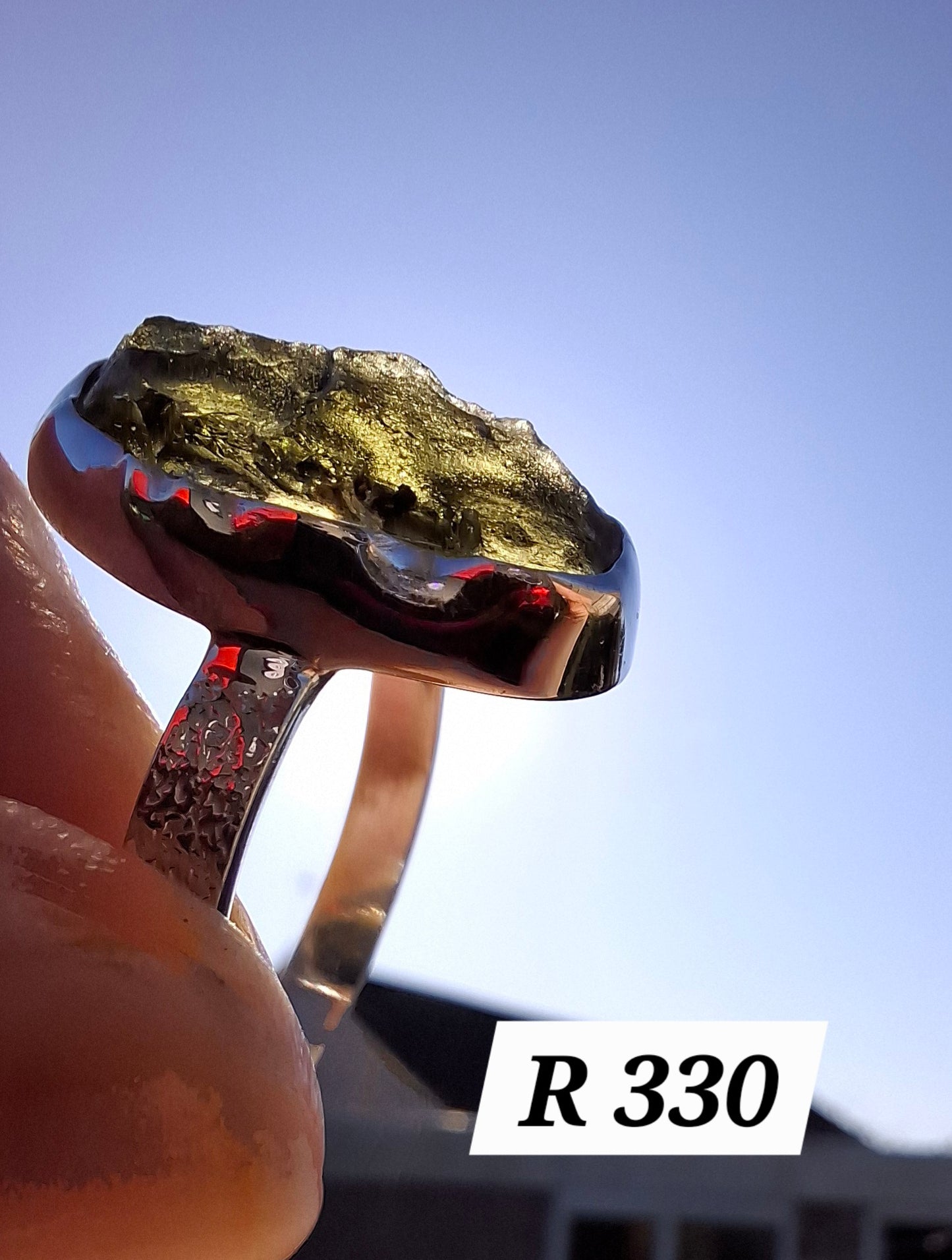 Moldavite Ring, size Y, 925 Silver, Tektite (Ref: R330)