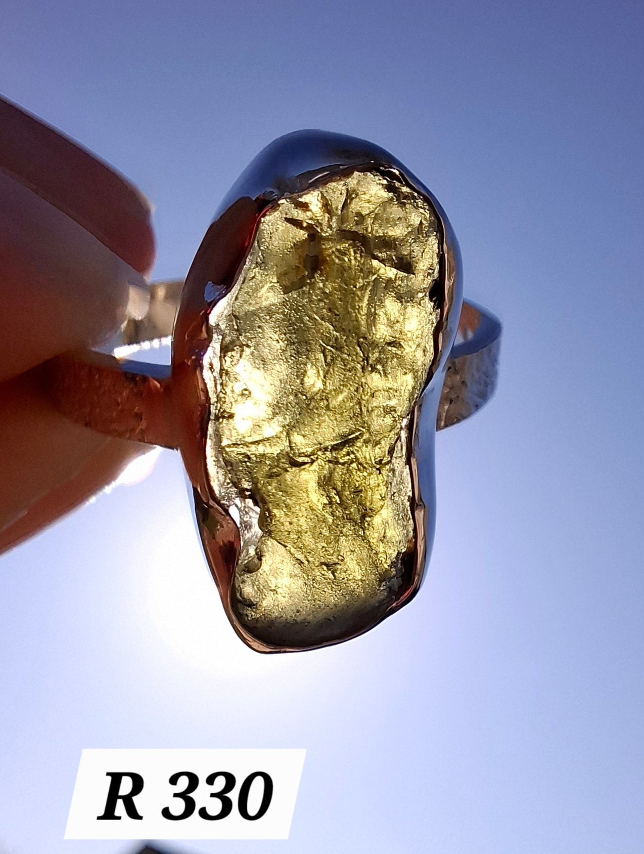 Moldavite Ring, size Y, 925 Silver, Tektite (Ref: R330)