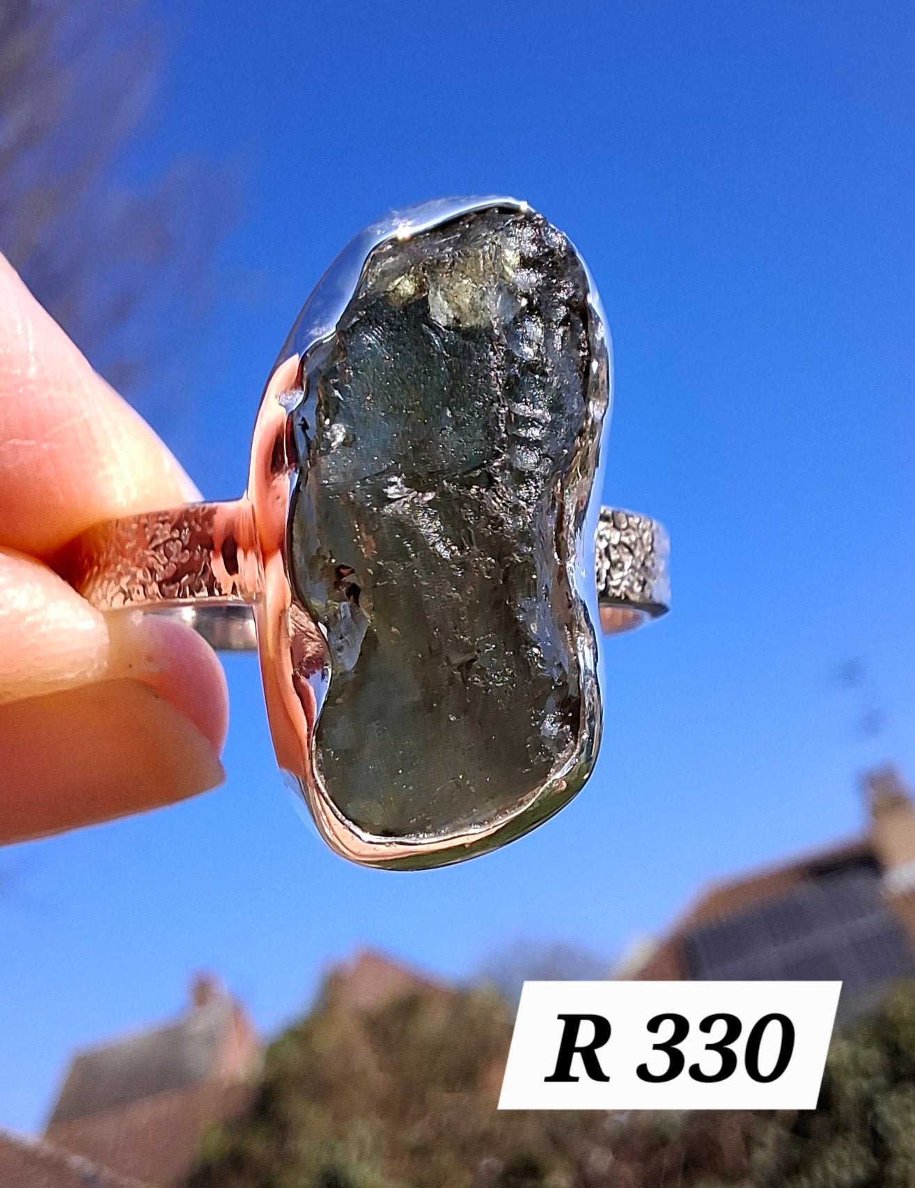 Moldavite Ring, size Y, 925 Silver, Tektite (Ref: R330)