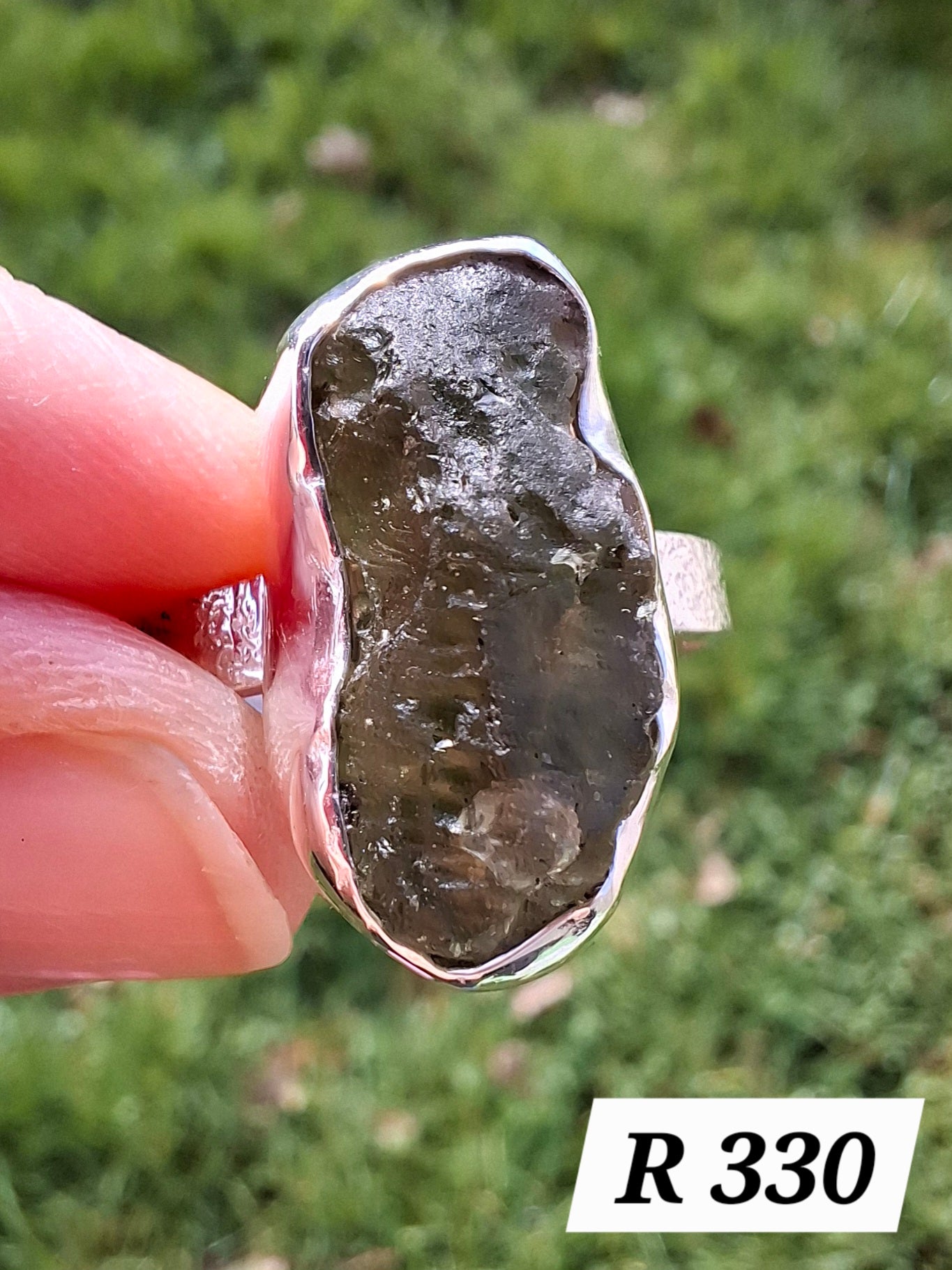 Moldavite Ring, size Y, 925 Silver, Tektite (Ref: R330)