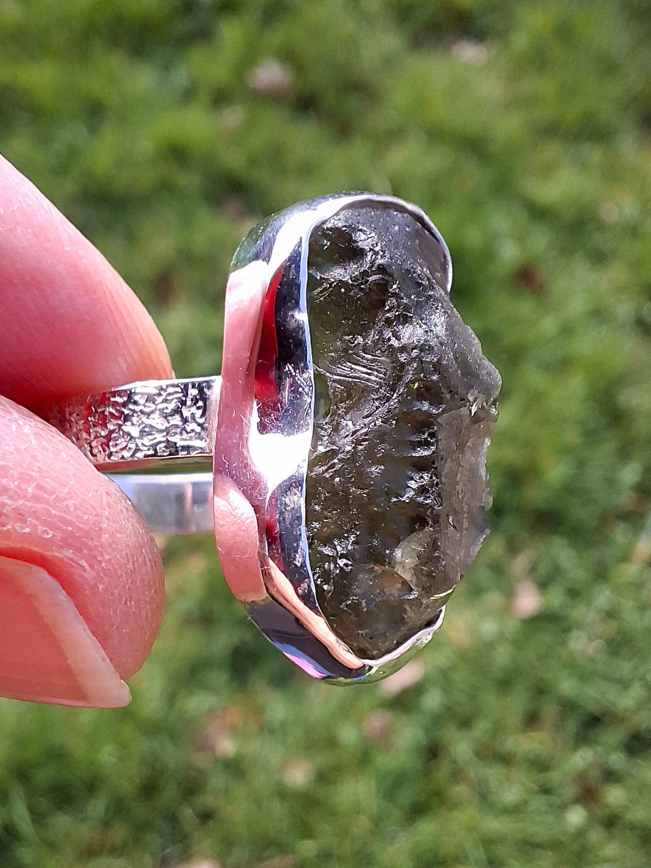 Moldavite Ring, size Y, 925 Silver, Tektite (Ref: R330)