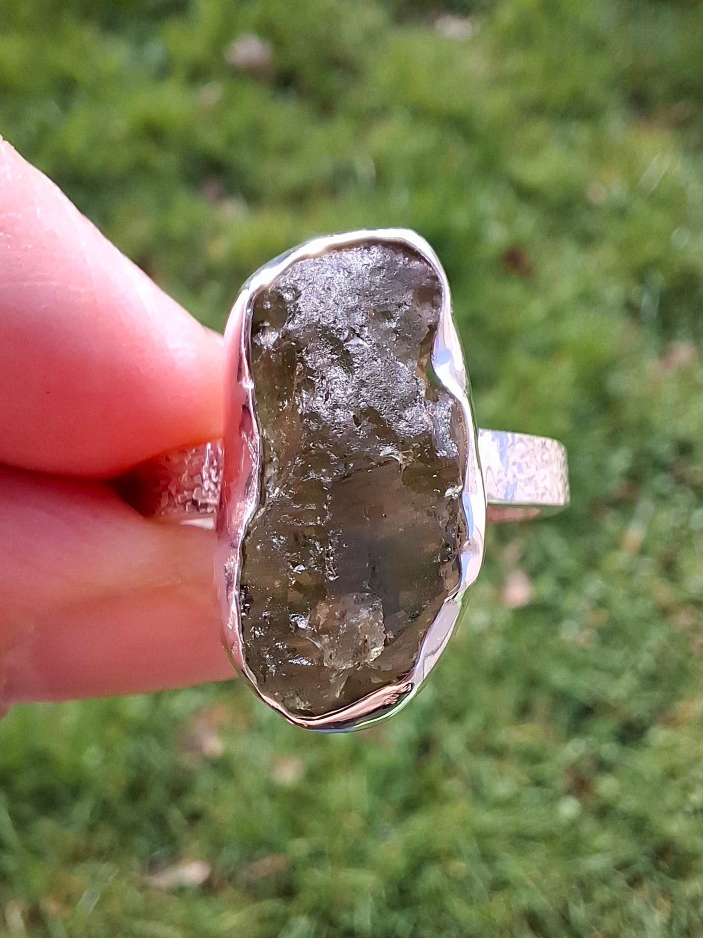 Moldavite Ring, size Y, 925 Silver, Tektite (Ref: R330)