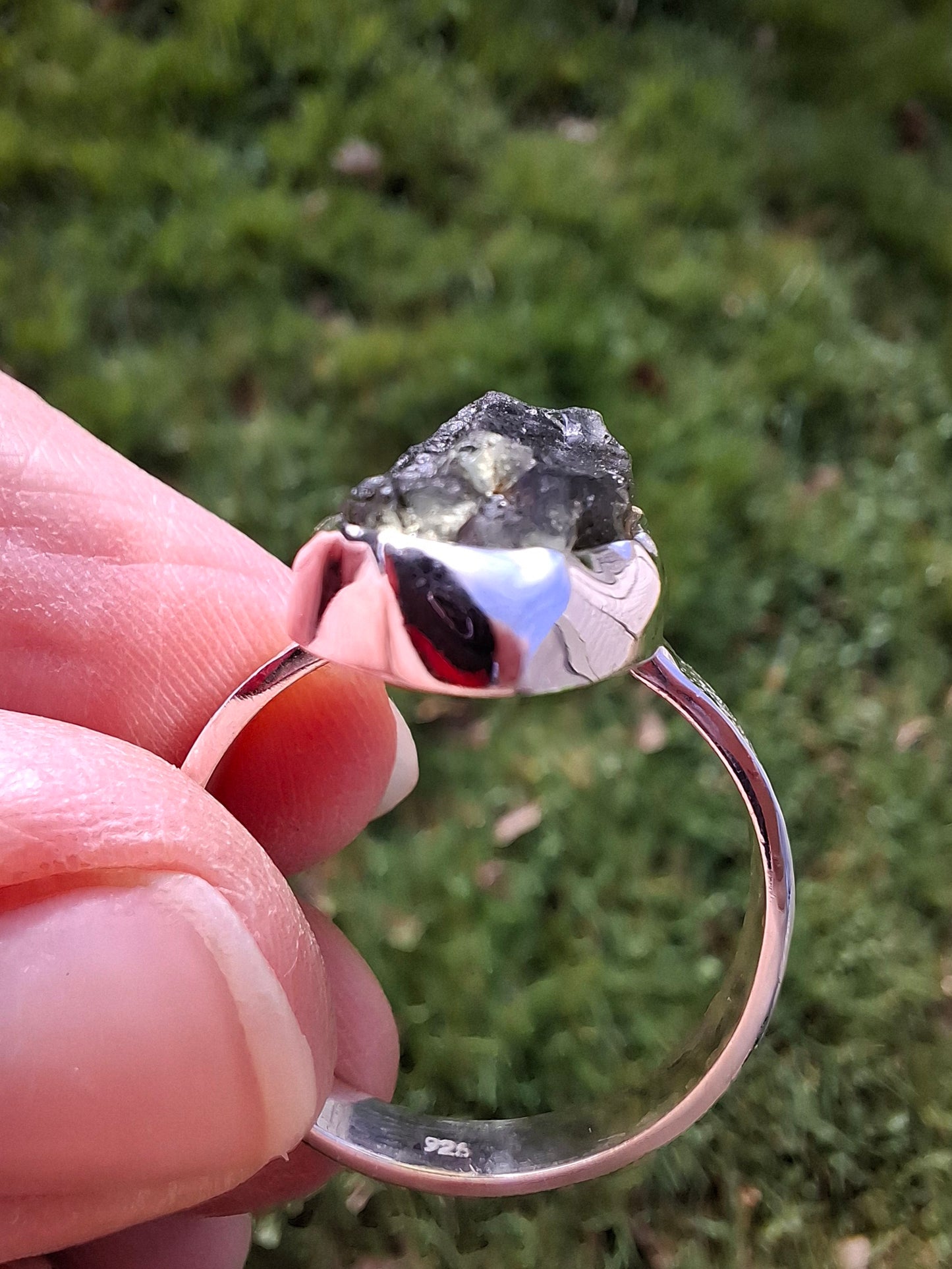 Moldavite Ring, size Y, 925 Silver, Tektite (Ref: R330)