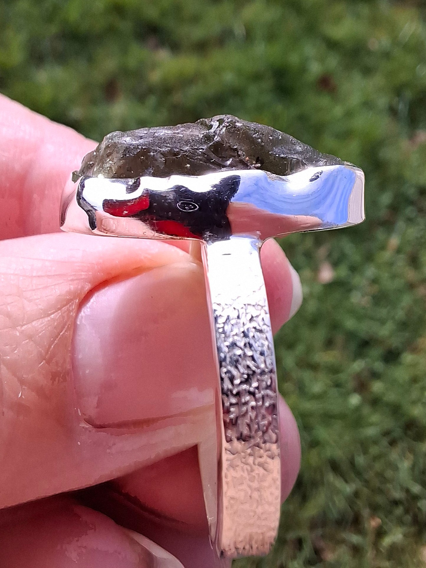 Moldavite Ring, size Y, 925 Silver, Tektite (Ref: R330)