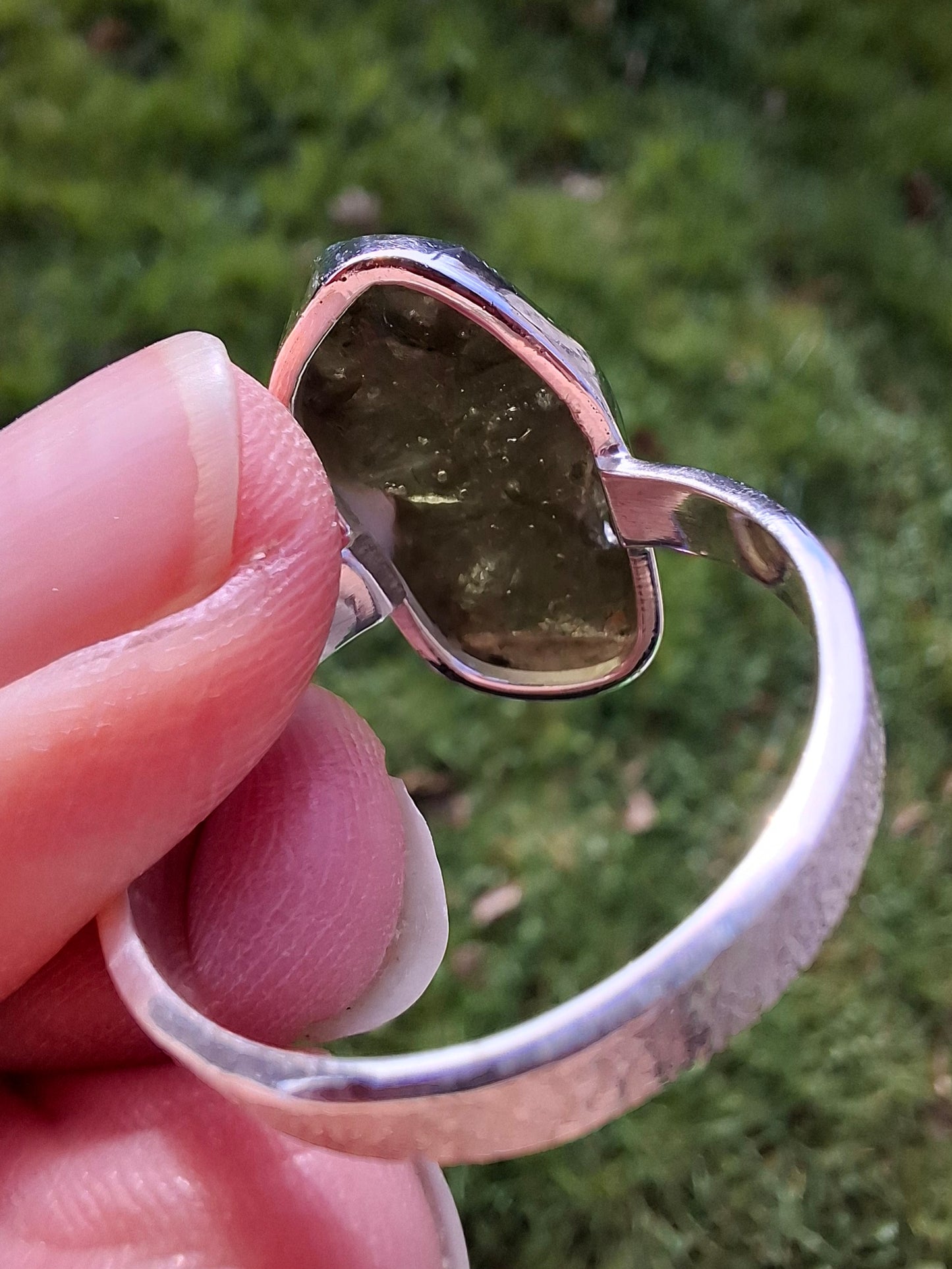 Moldavite Ring, size Y, 925 Silver, Tektite (Ref: R330)