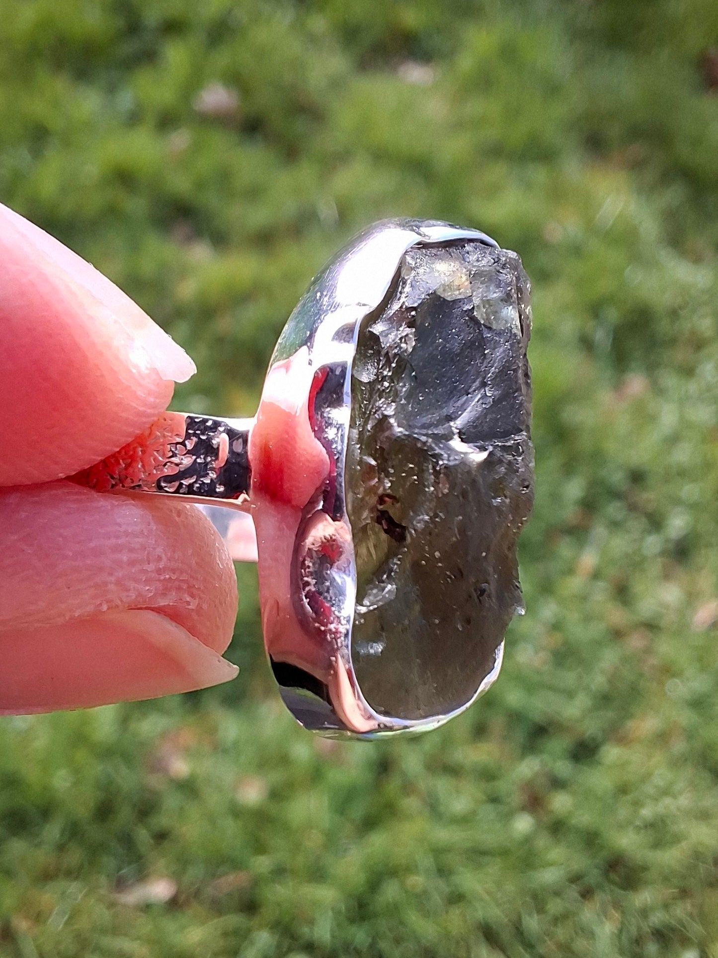 Moldavite Ring, size Y, 925 Silver, Tektite (Ref: R330)
