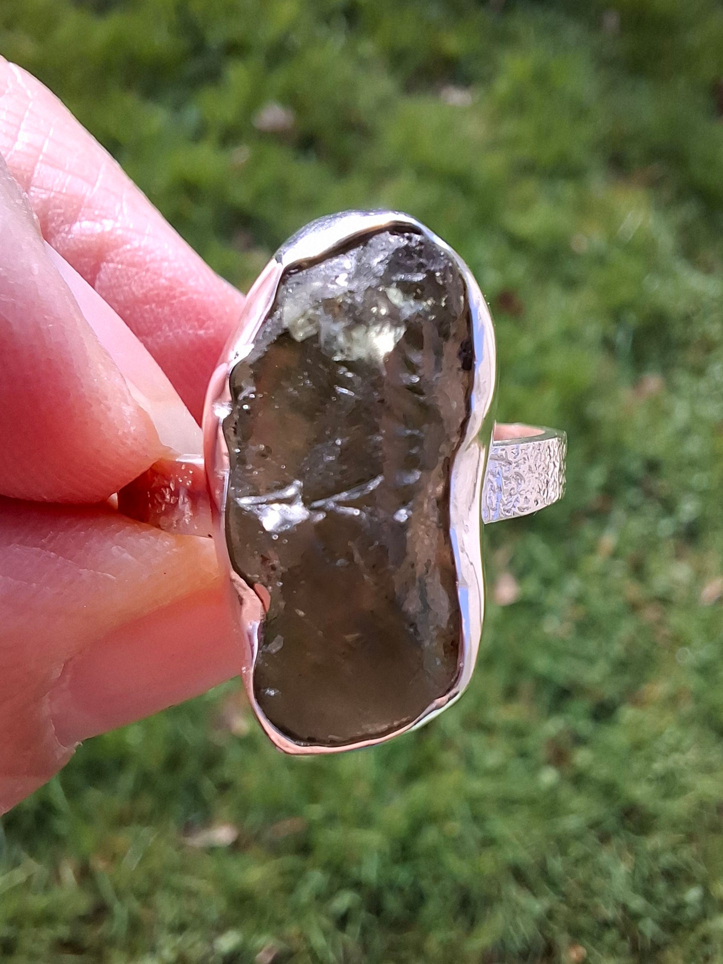 Moldavite Ring, size Y, 925 Silver, Tektite (Ref: R330)