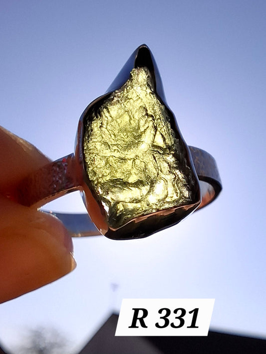 Moldavite Ring, size Y, 925 Silver, Tektite (Ref: R331)