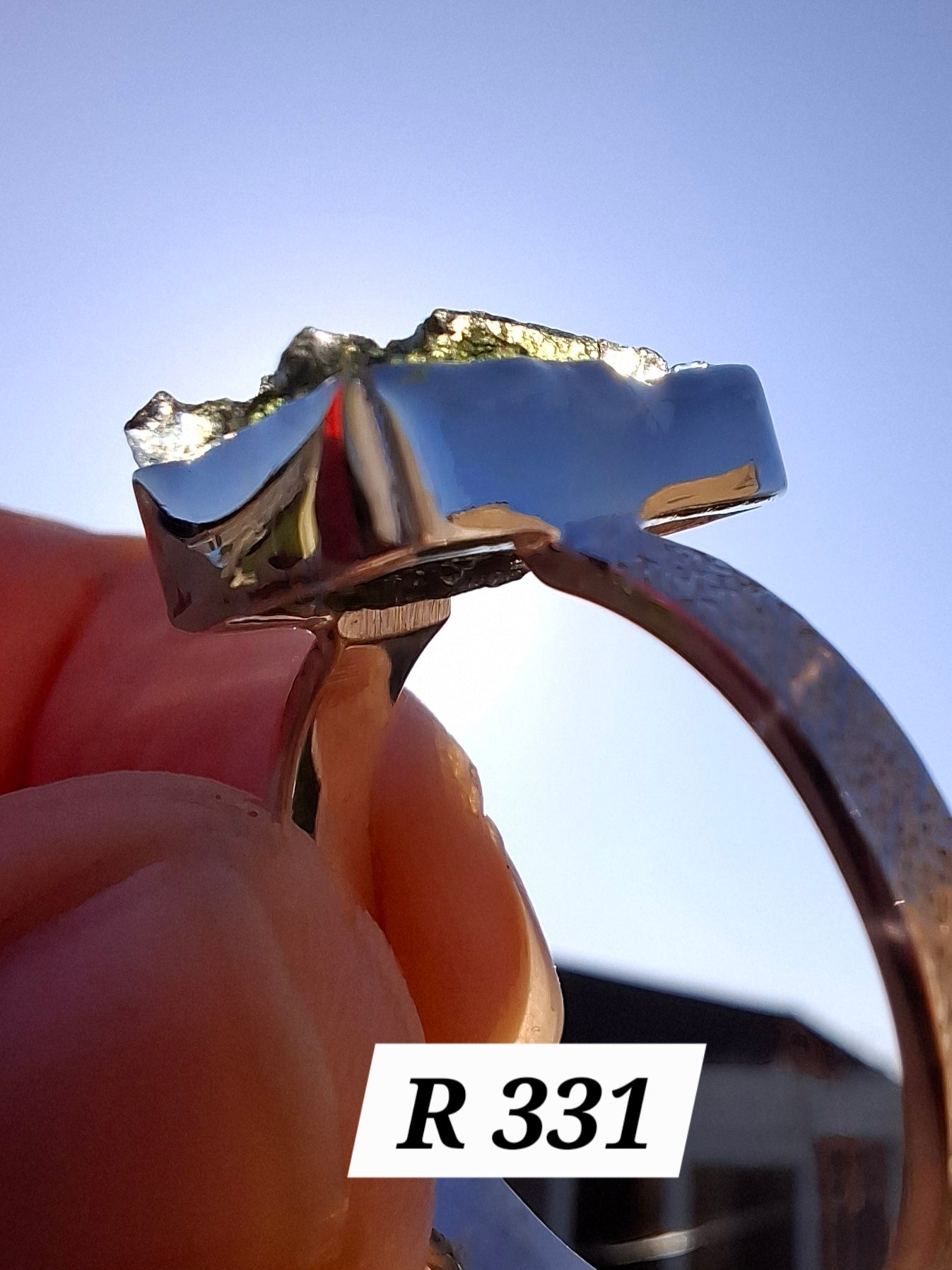 Moldavite Ring, size Y, 925 Silver, Tektite (Ref: R331)