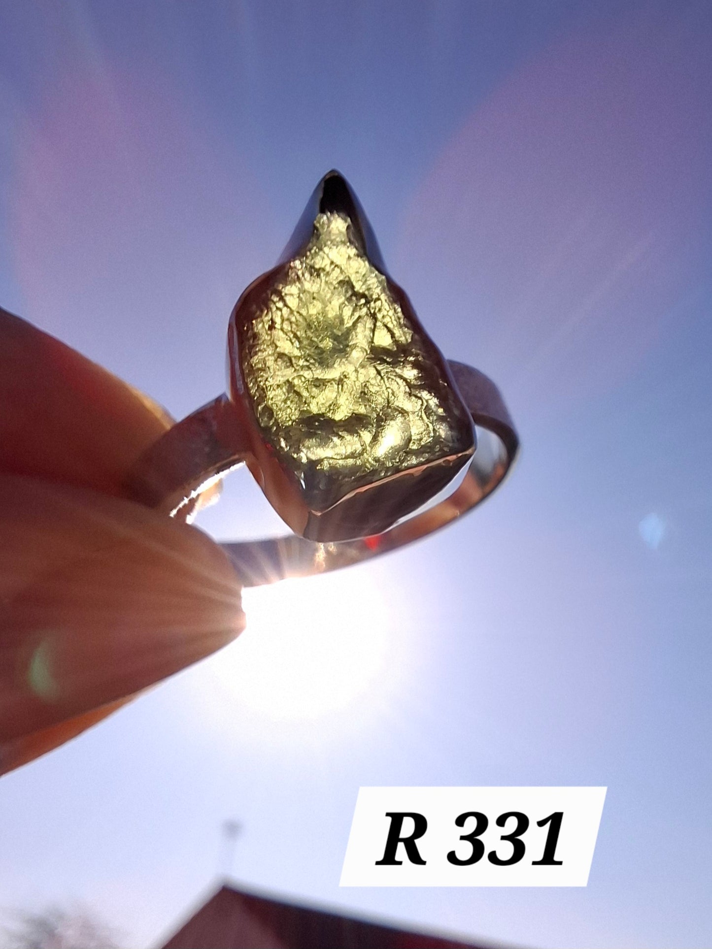 Moldavite Ring, size Y, 925 Silver, Tektite (Ref: R331)