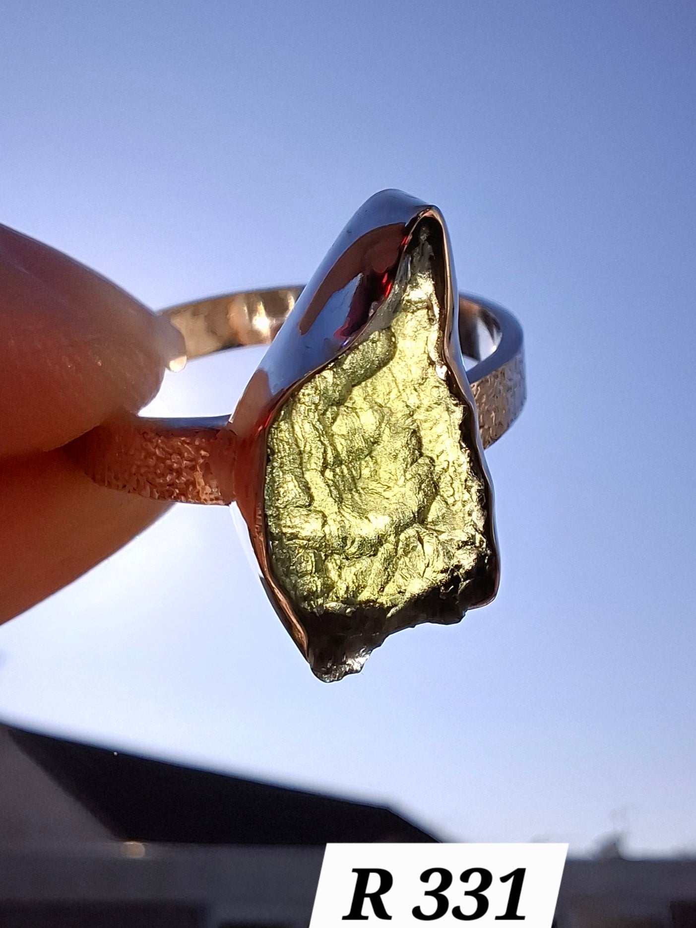 Moldavite Ring, size Y, 925 Silver, Tektite (Ref: R331)