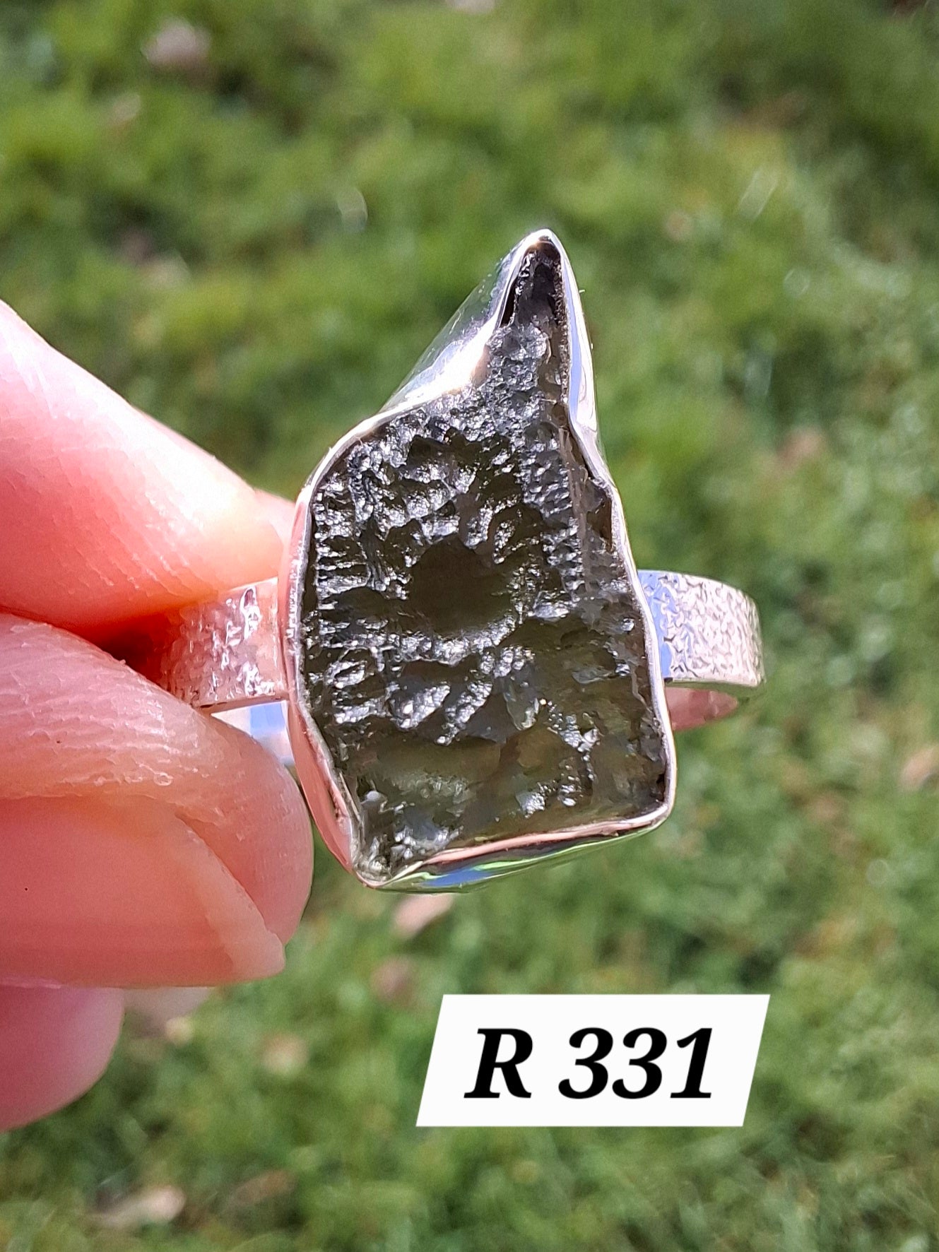 Moldavite Ring, size Y, 925 Silver, Tektite (Ref: R331)