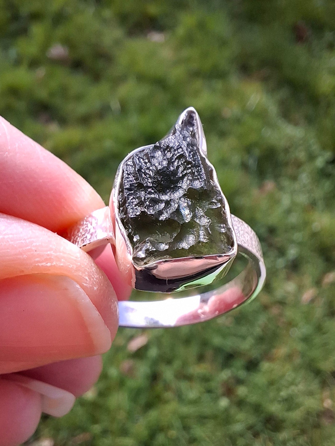 Moldavite Ring, size Y, 925 Silver, Tektite (Ref: R331)